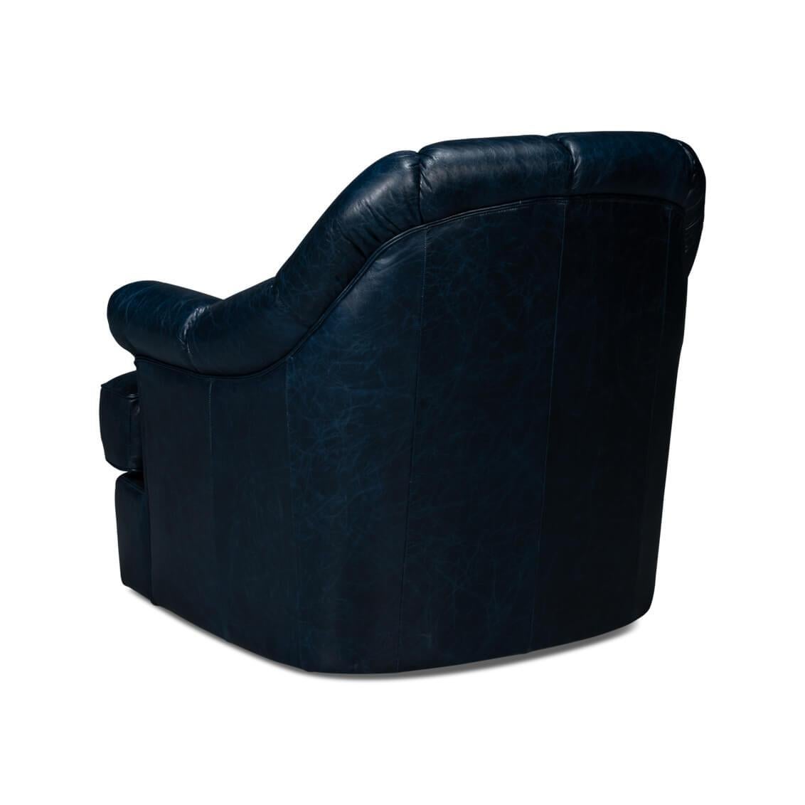 Chaise pivotante en cuir bleu Neuf - En vente à Westwood, NJ