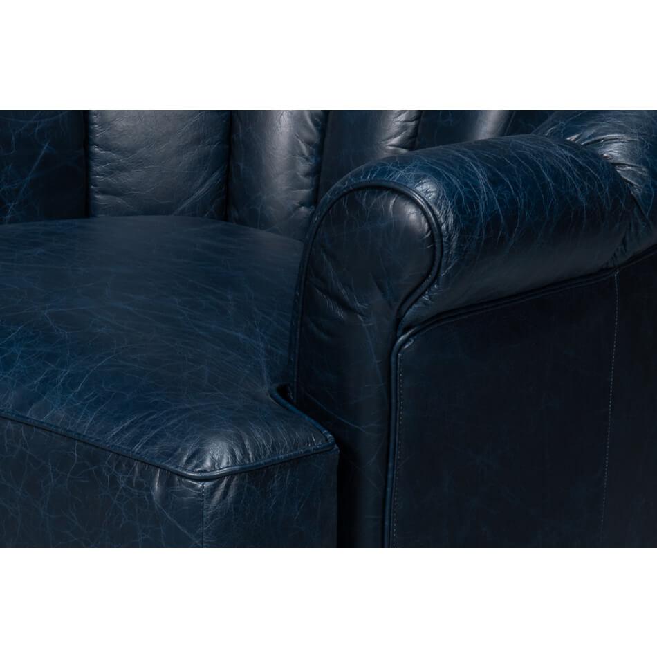 Contemporary Blue Leather Swivel Chair For Sale