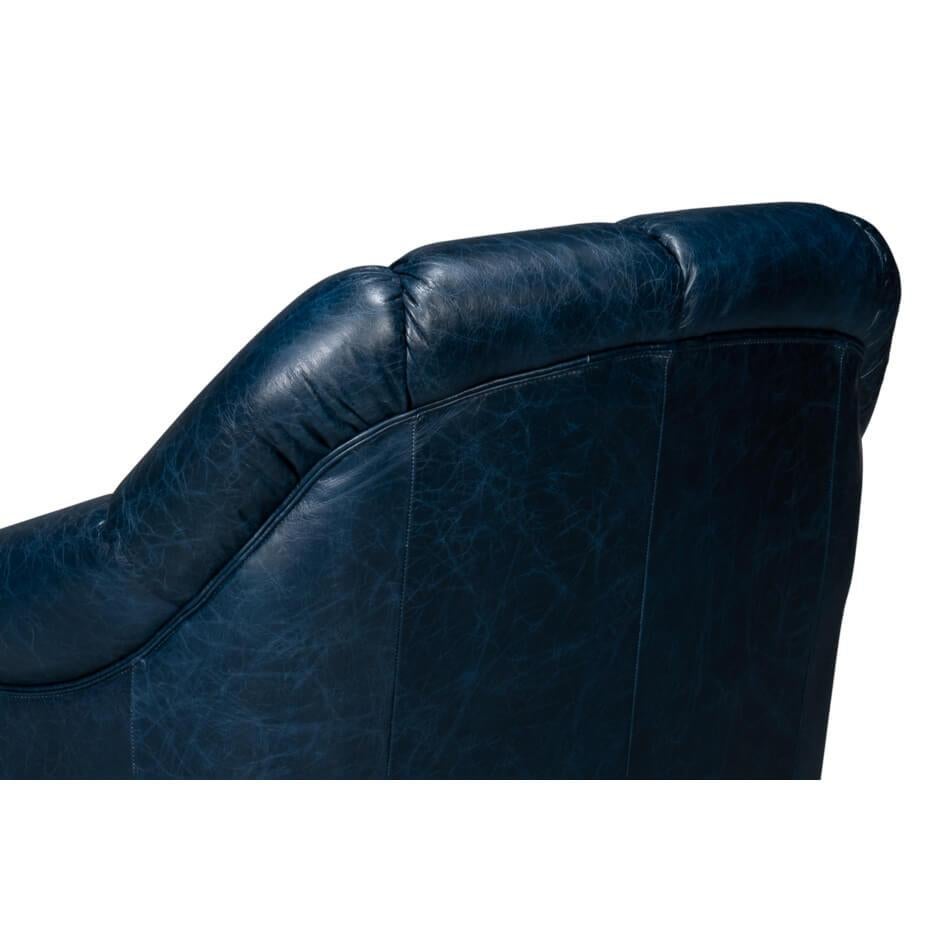 Blue Leather Swivel Chair For Sale 1