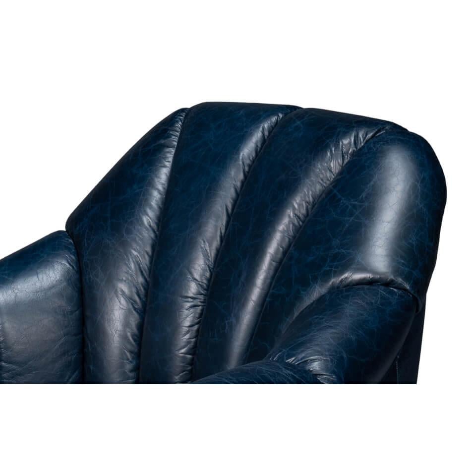 Blue Leather Swivel Chair For Sale 2
