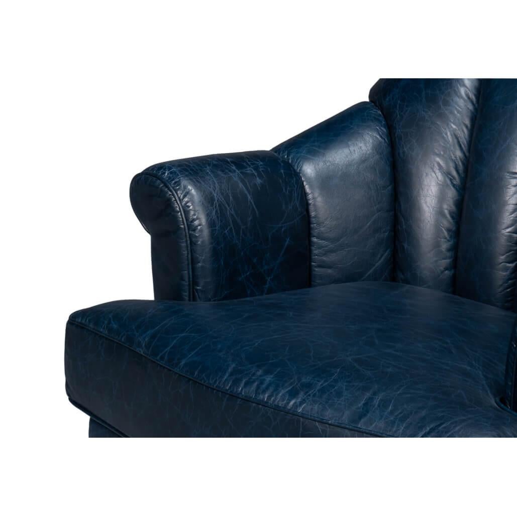 Blue Leather Swivel Chair For Sale 3