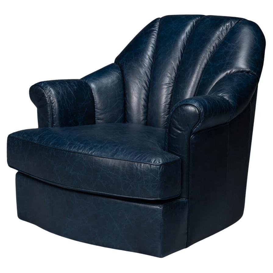 Blue Leather Swivel Chair For Sale