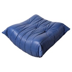 Blue Leather Togo Ottoman by Michel Ducaroy for Ligne Roset, France, 1980s
