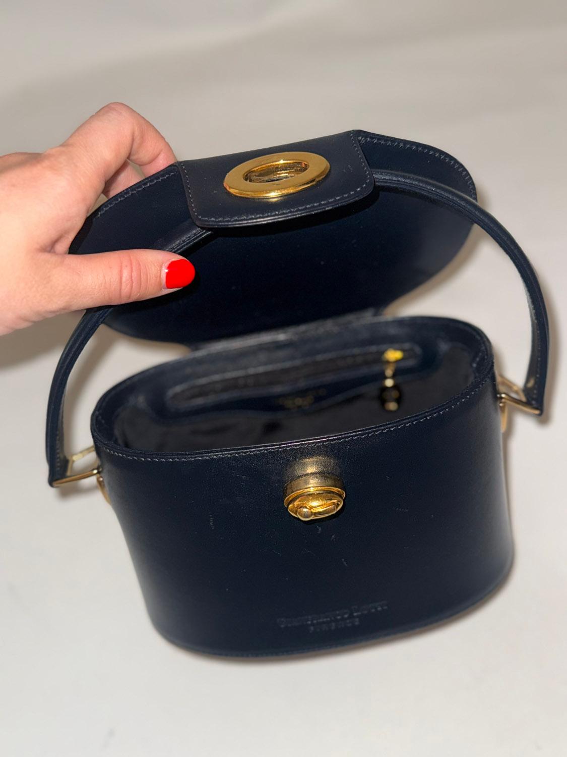 Borsa a manico alto in pelle blu di Gianfranco Lotti in vendita 1