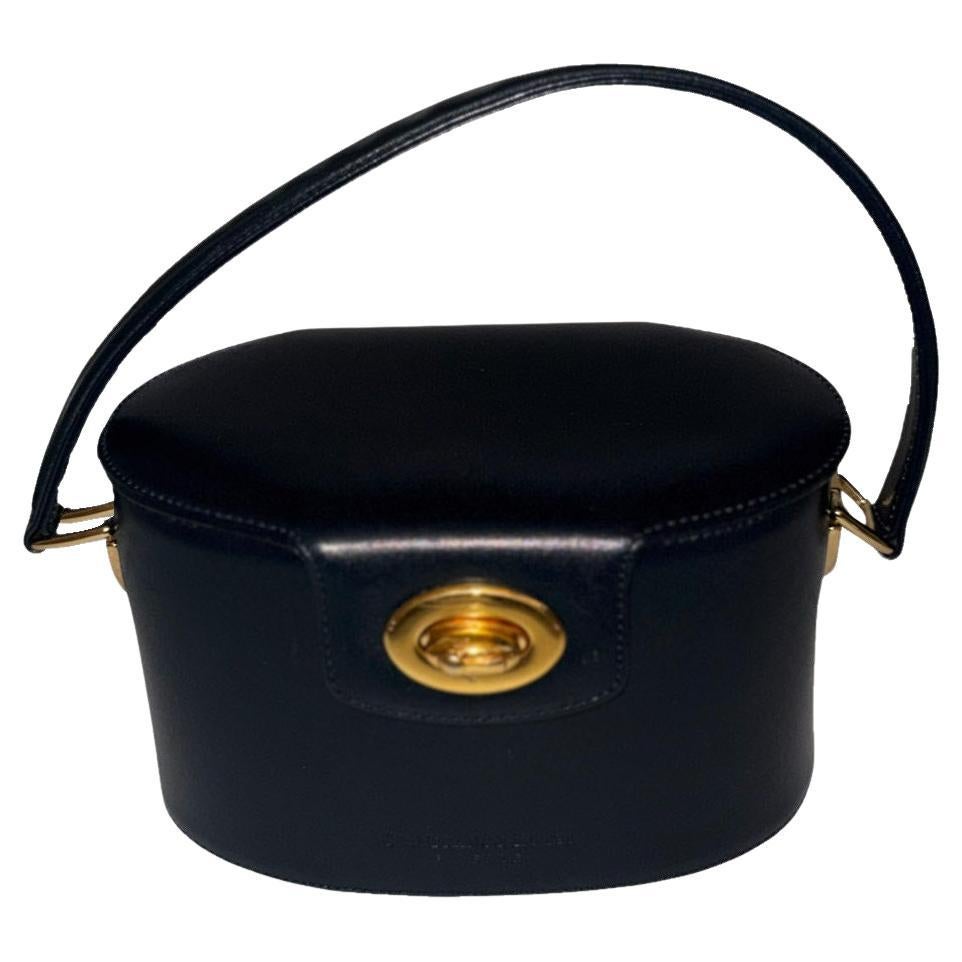 Borsa a manico alto in pelle blu di Gianfranco Lotti