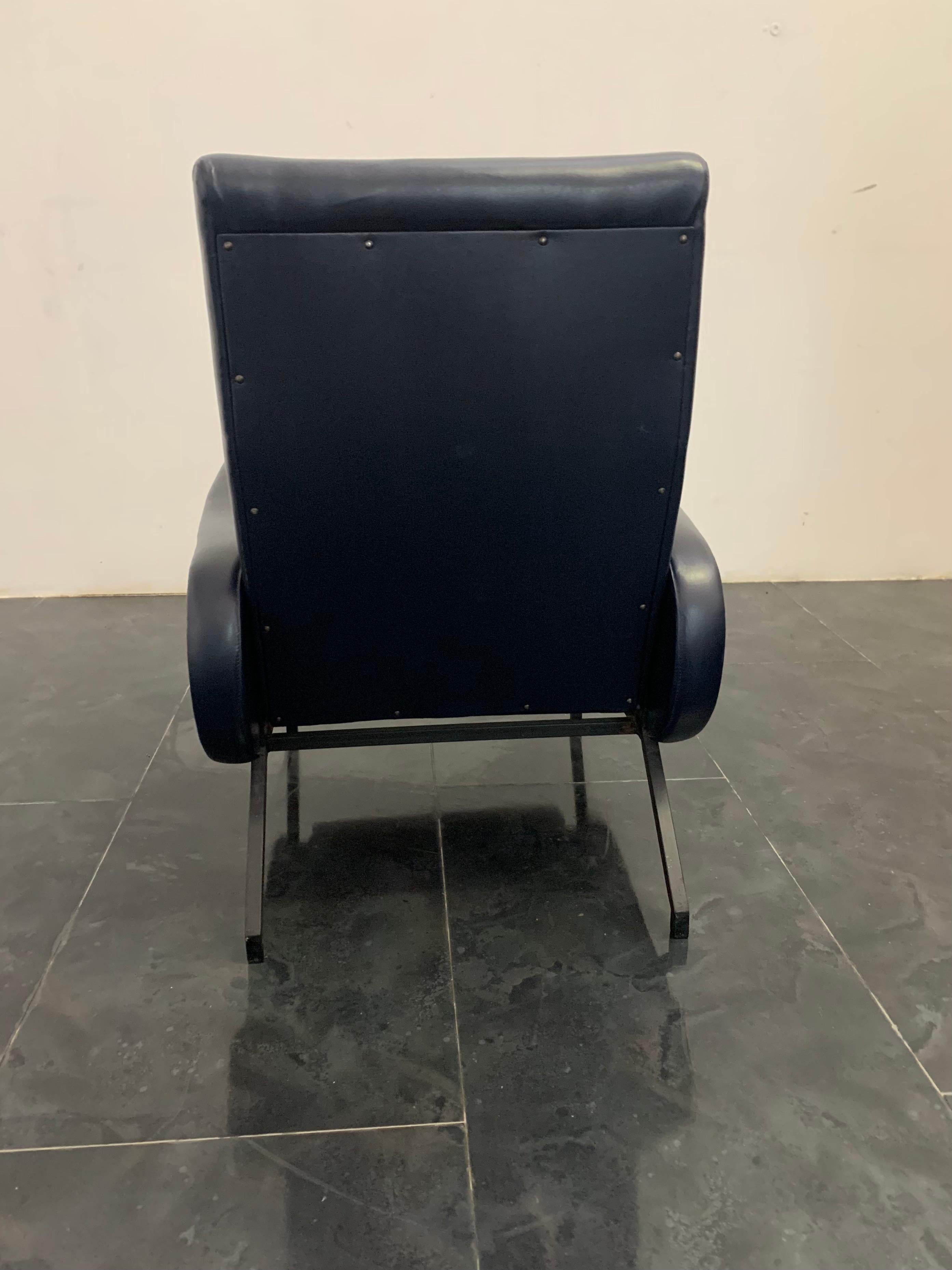 Blue leatherette reclining armchair in the style of Marco Zanuso, 1960s 3