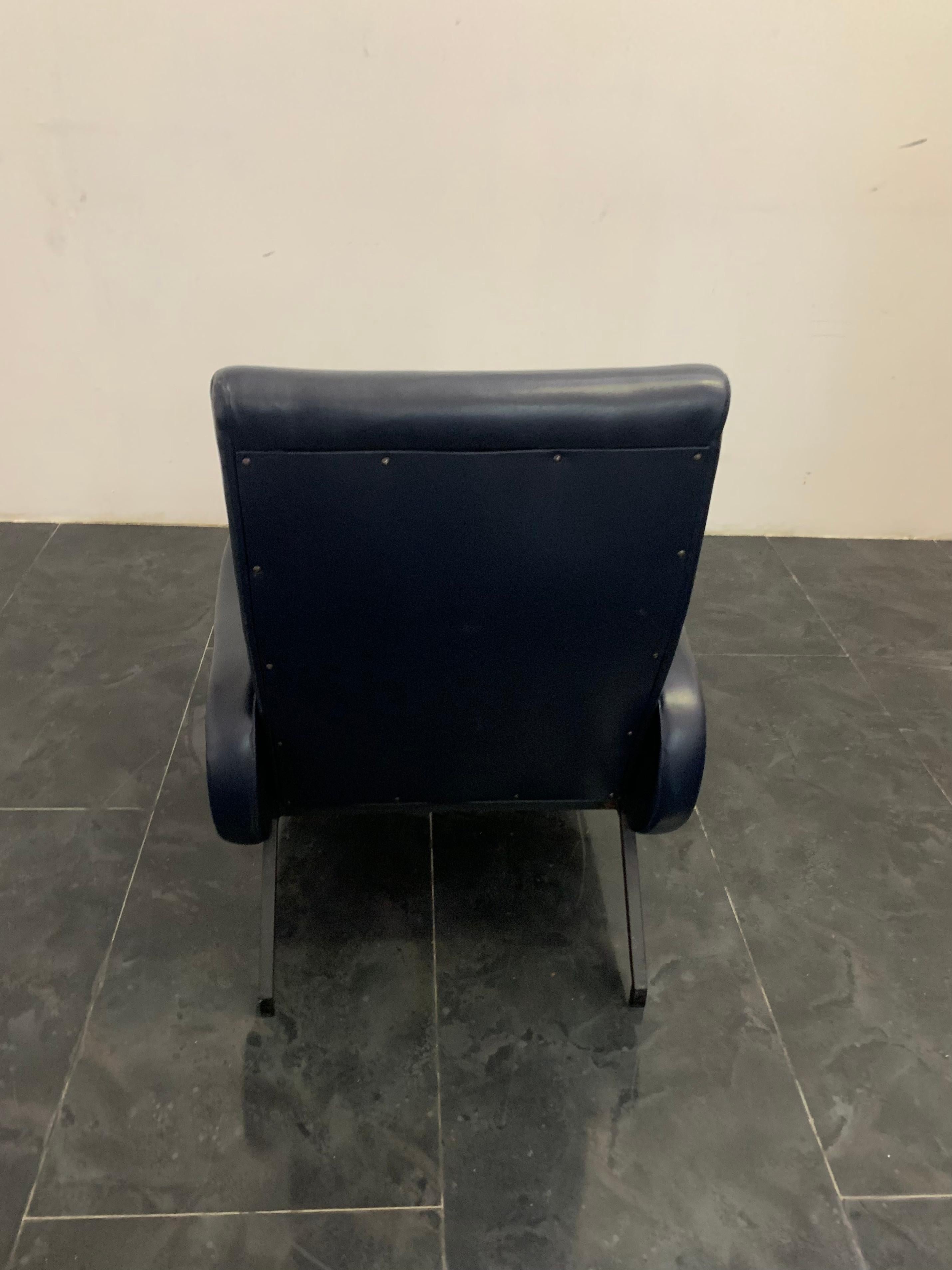 Blue leatherette reclining armchair in the style of Marco Zanuso, 1960s 4