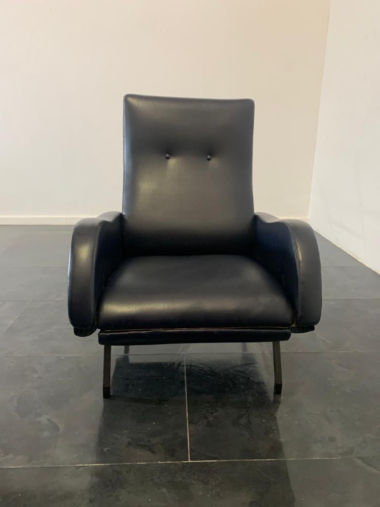 Mid-Century Modern Blue leatherette reclining armchair in the style of Marco Zanuso, 1960s