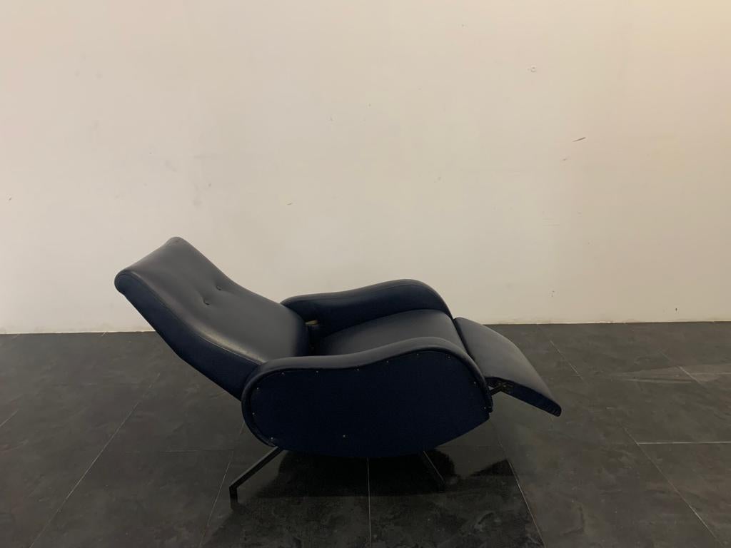 Italian Blue leatherette reclining armchair in the style of Marco Zanuso, 1960s