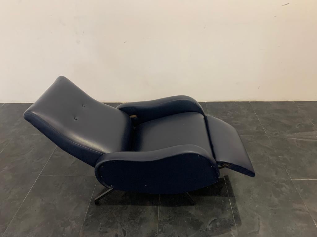 Mid-20th Century Blue leatherette reclining armchair in the style of Marco Zanuso, 1960s