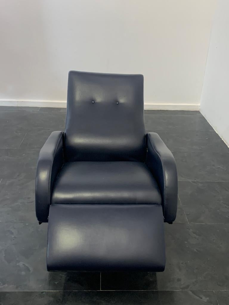 Metal Blue leatherette reclining armchair in the style of Marco Zanuso, 1960s