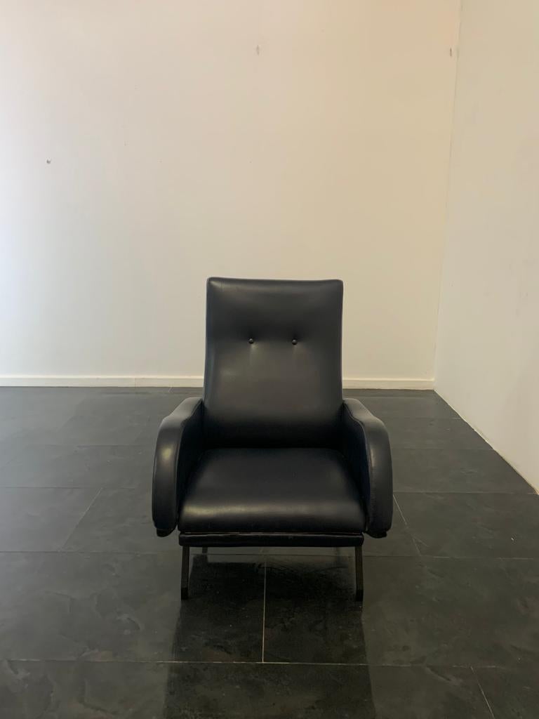 Blue leatherette reclining armchair in the style of Marco Zanuso, 1960s 1