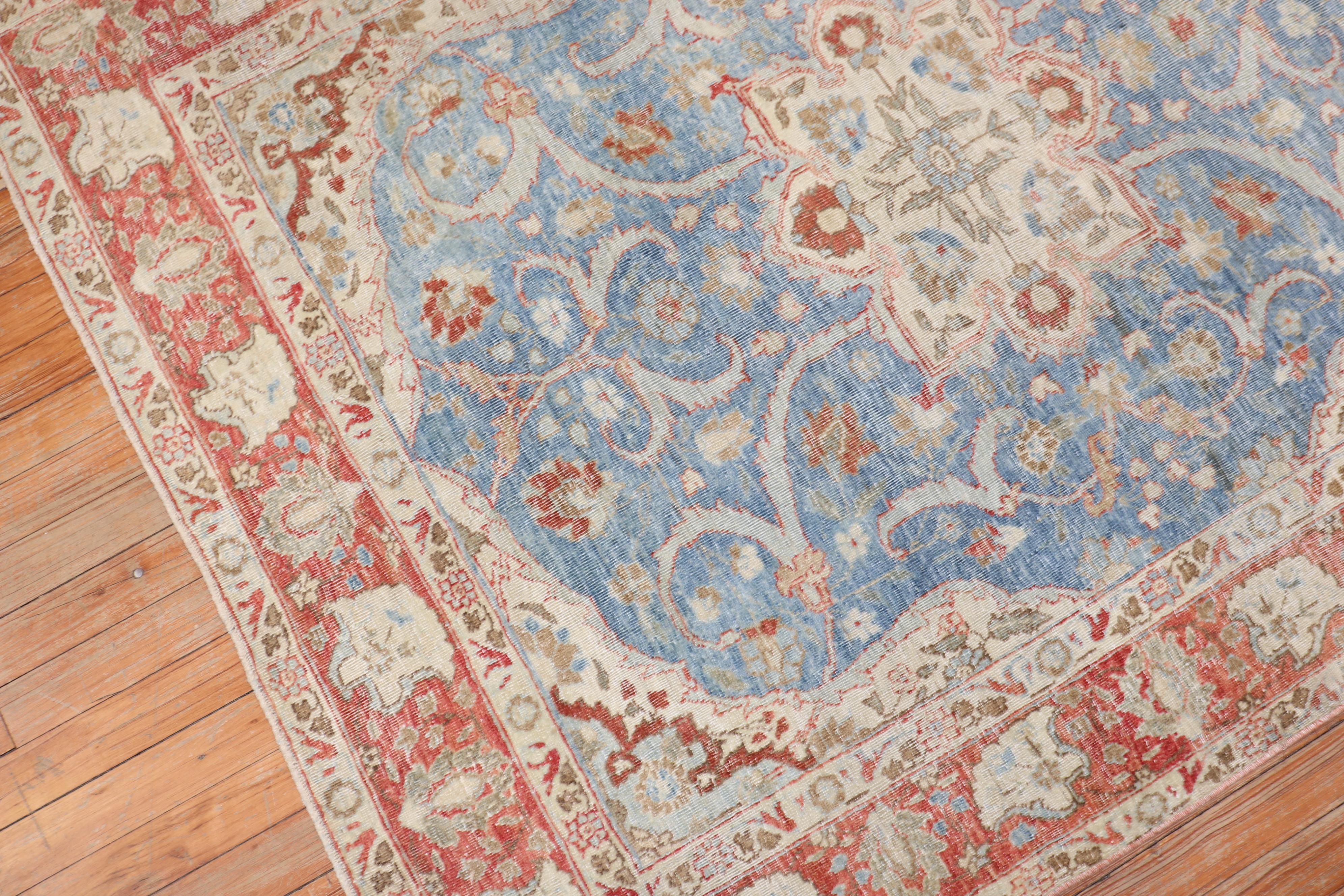 Hand-Woven Blue Light Red Antique Persian Tabriz Rug For Sale
