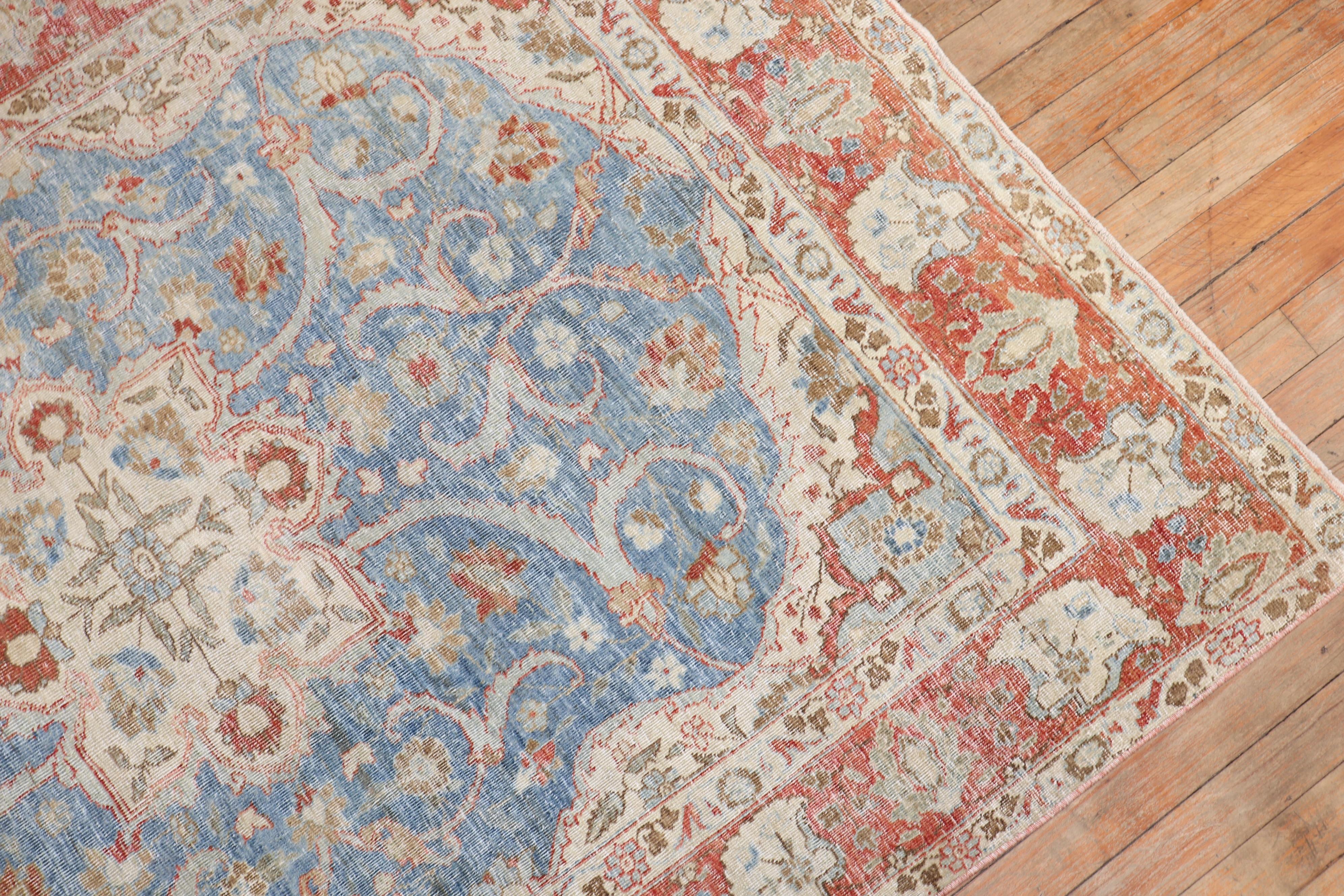 20th Century Blue Light Red Antique Persian Tabriz Rug For Sale