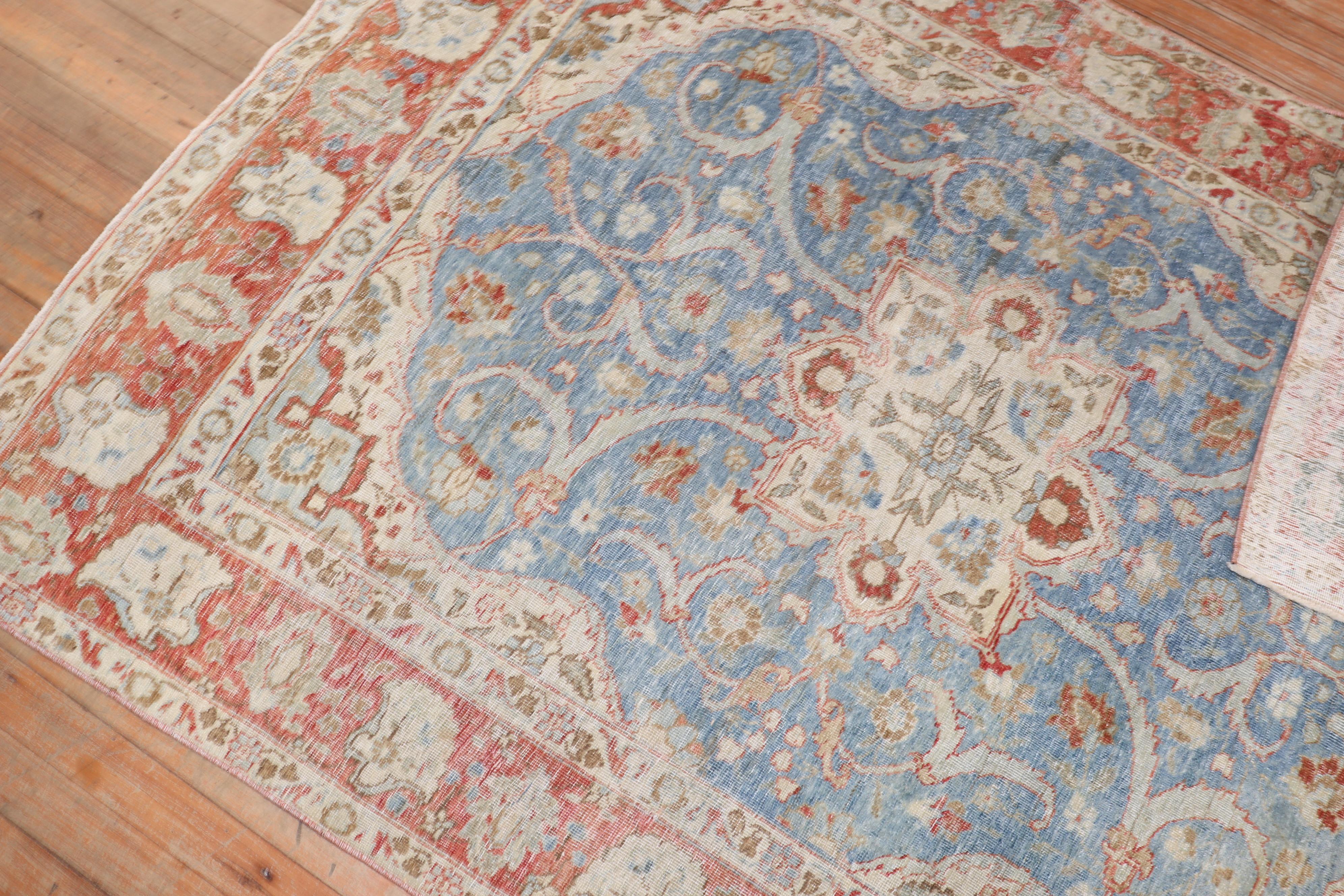Wool Blue Light Red Antique Persian Tabriz Rug For Sale
