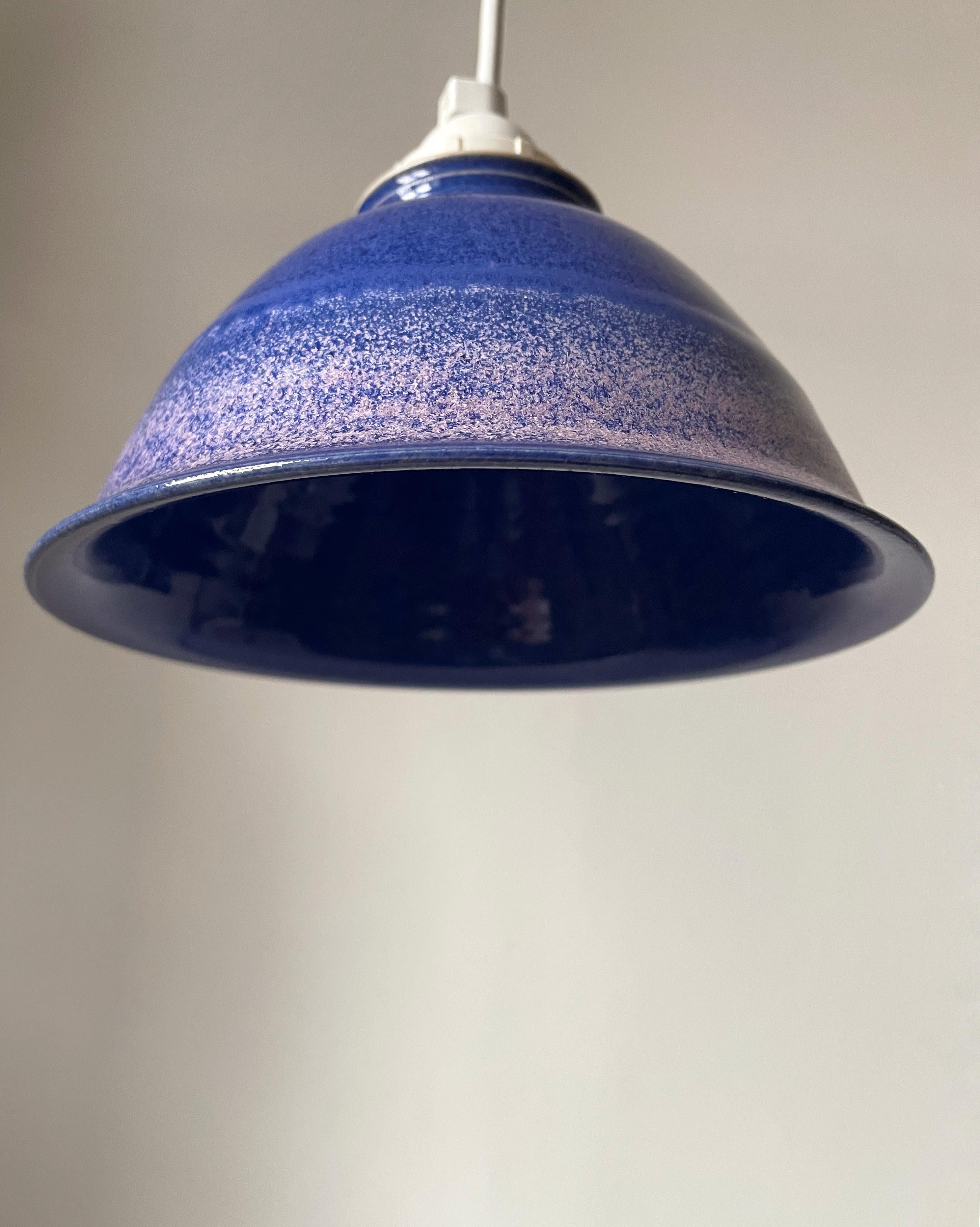 Mid-Century Modern Handmade Danish Blue Lilac Glazed 1970s Ceramic Pendant For Sale