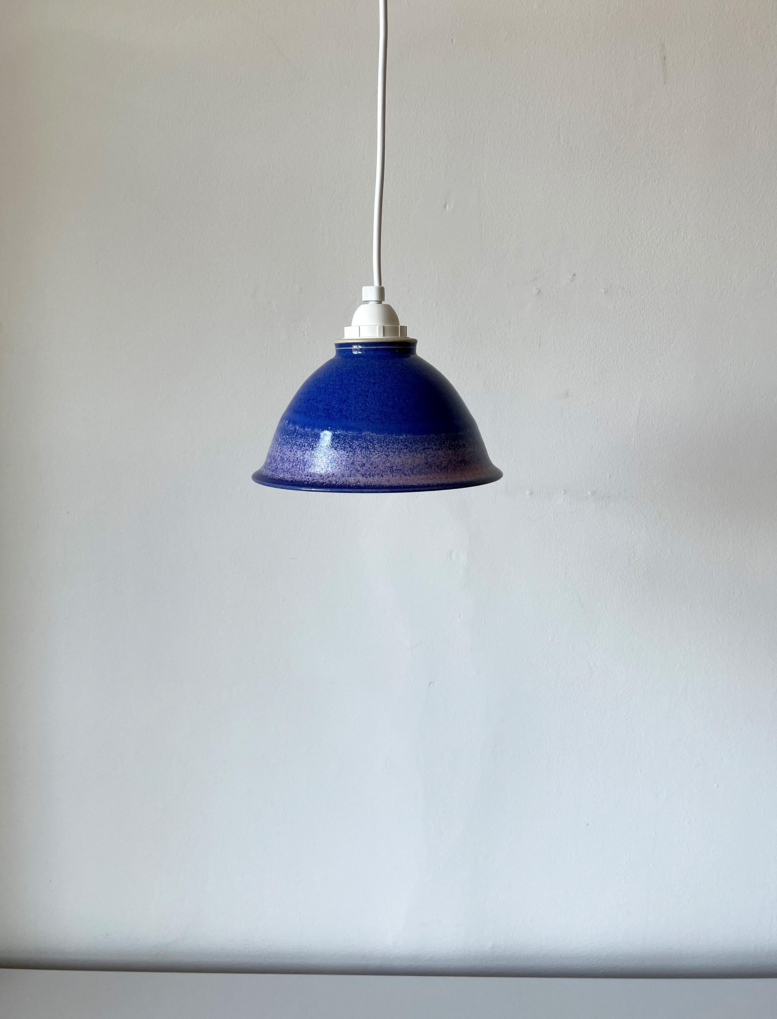 Handmade Danish Blue Lilac Glazed 1970s Ceramic Pendant For Sale 1