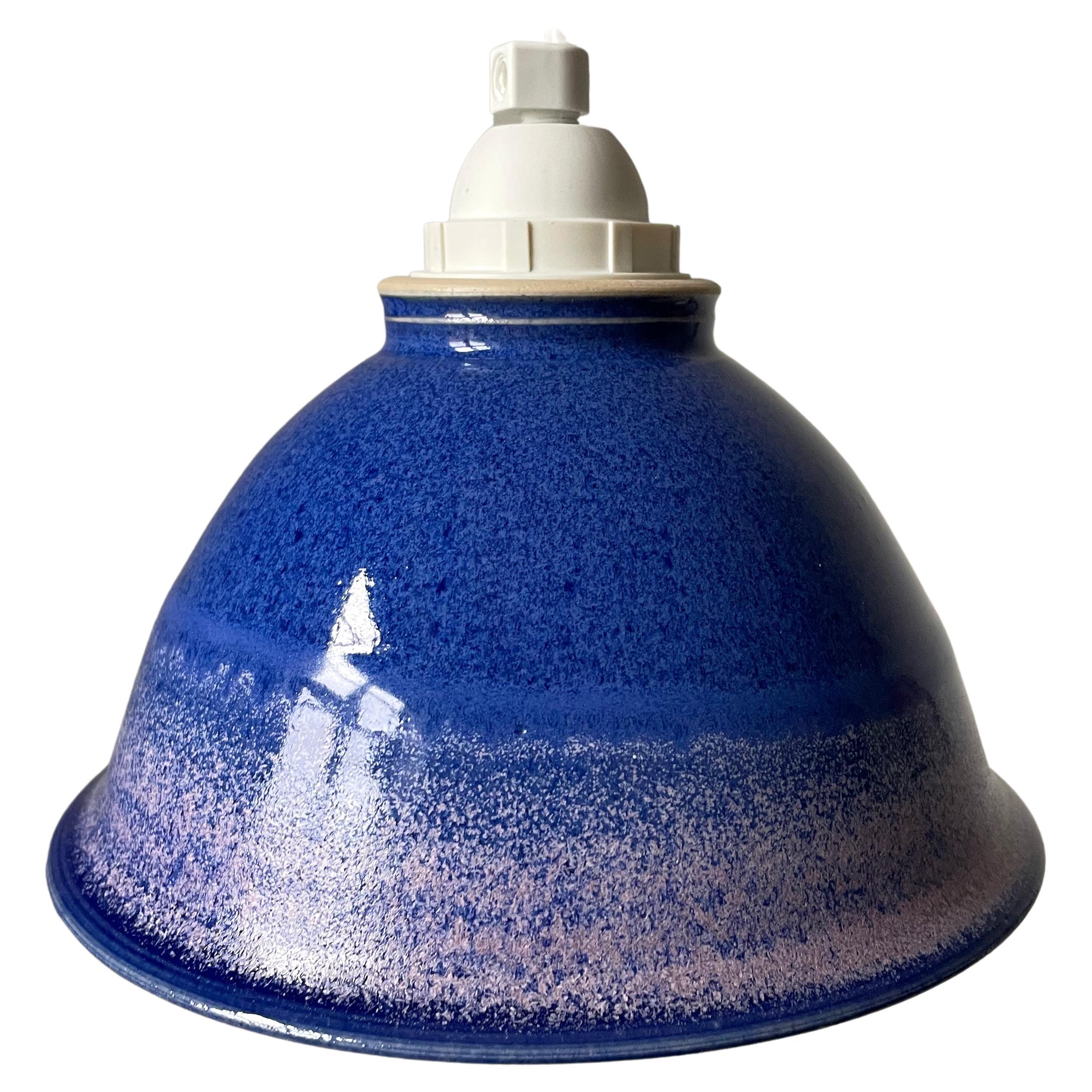 Handmade Danish Blue Lilac Glazed 1970s Ceramic Pendant For Sale