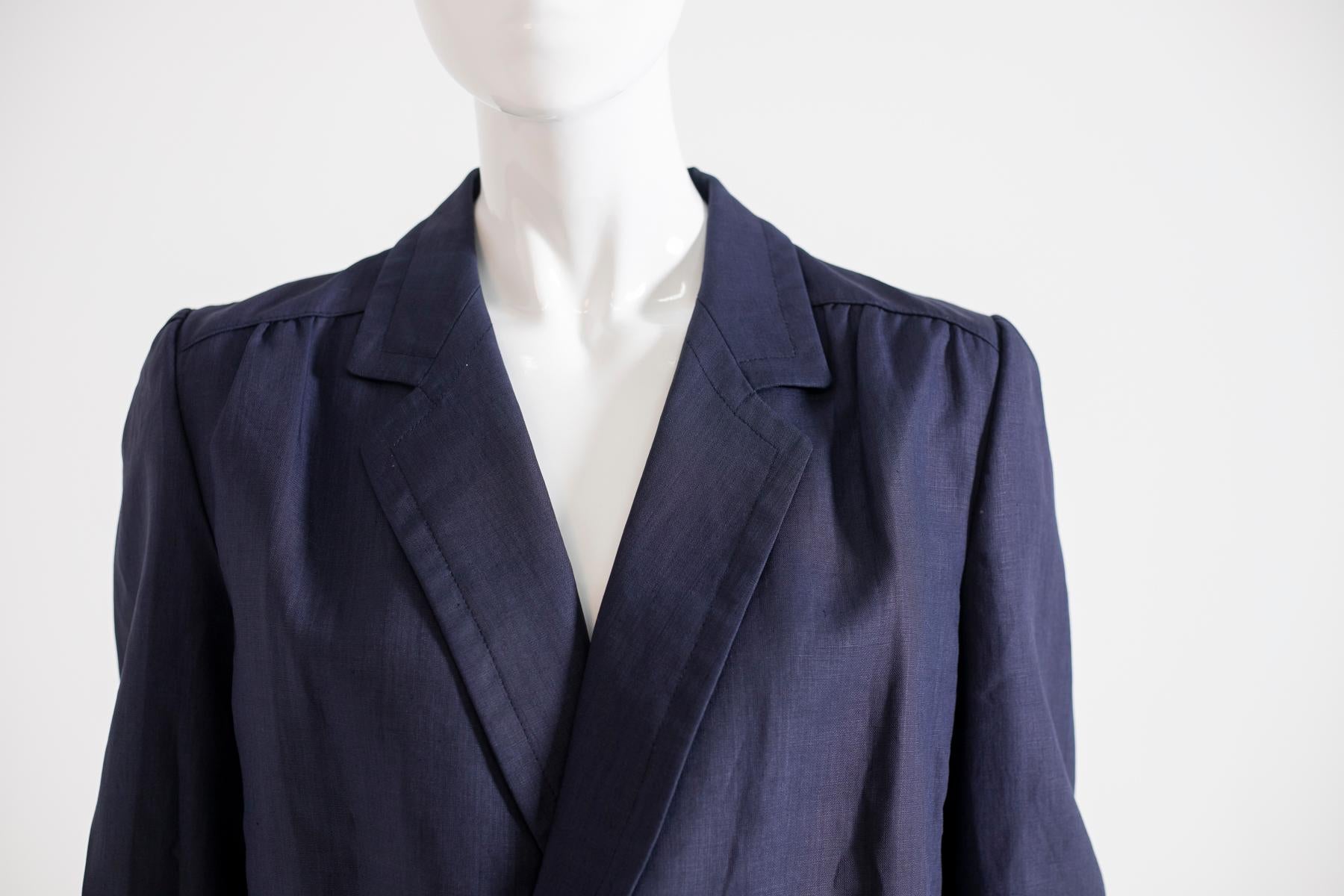 Black Blue Linen Blazer for Women by Valentino Miss V, Made in Italy For Sale