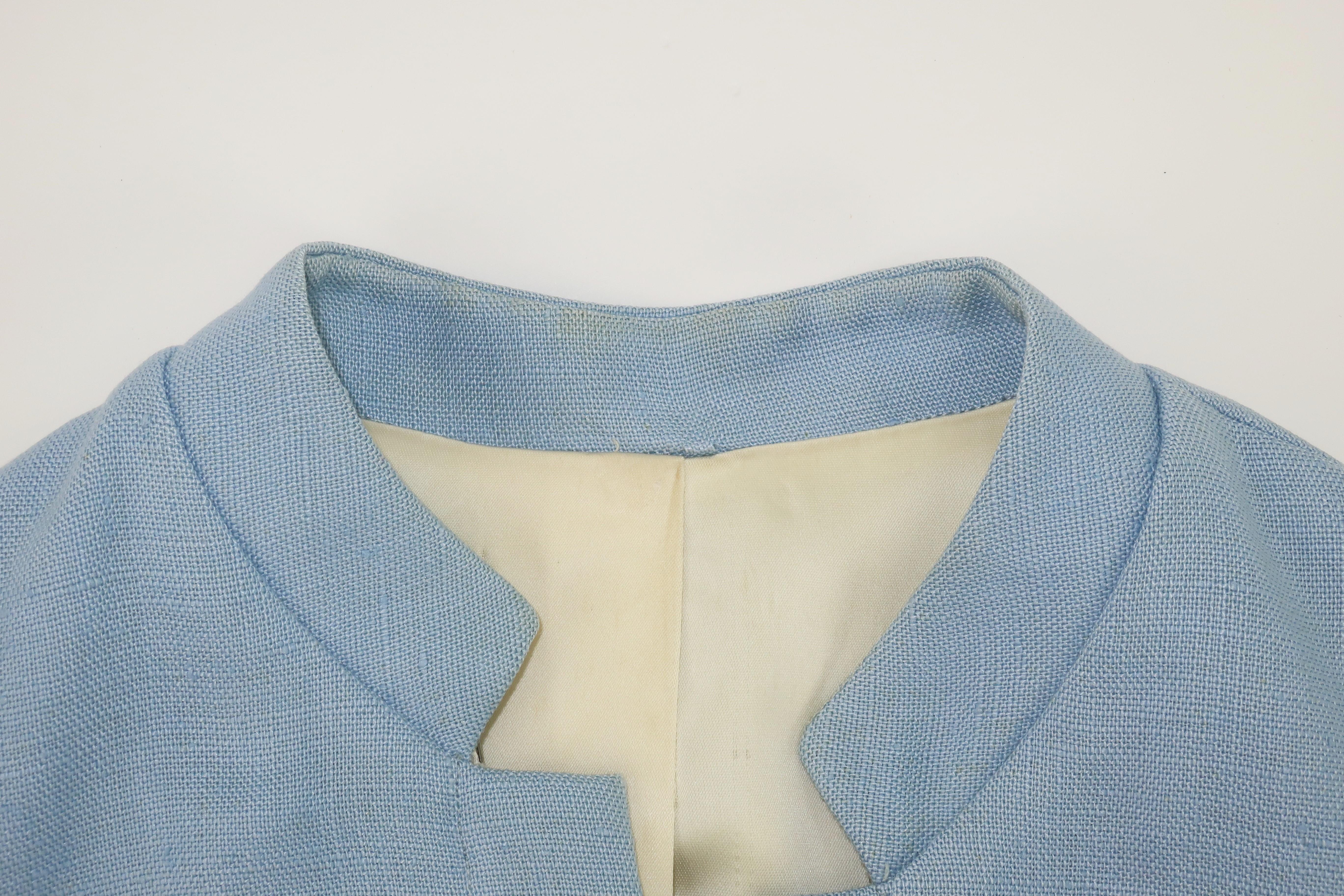 Blue Linen Dress & Jacket With Beading & Rhinestones, C.1960 11