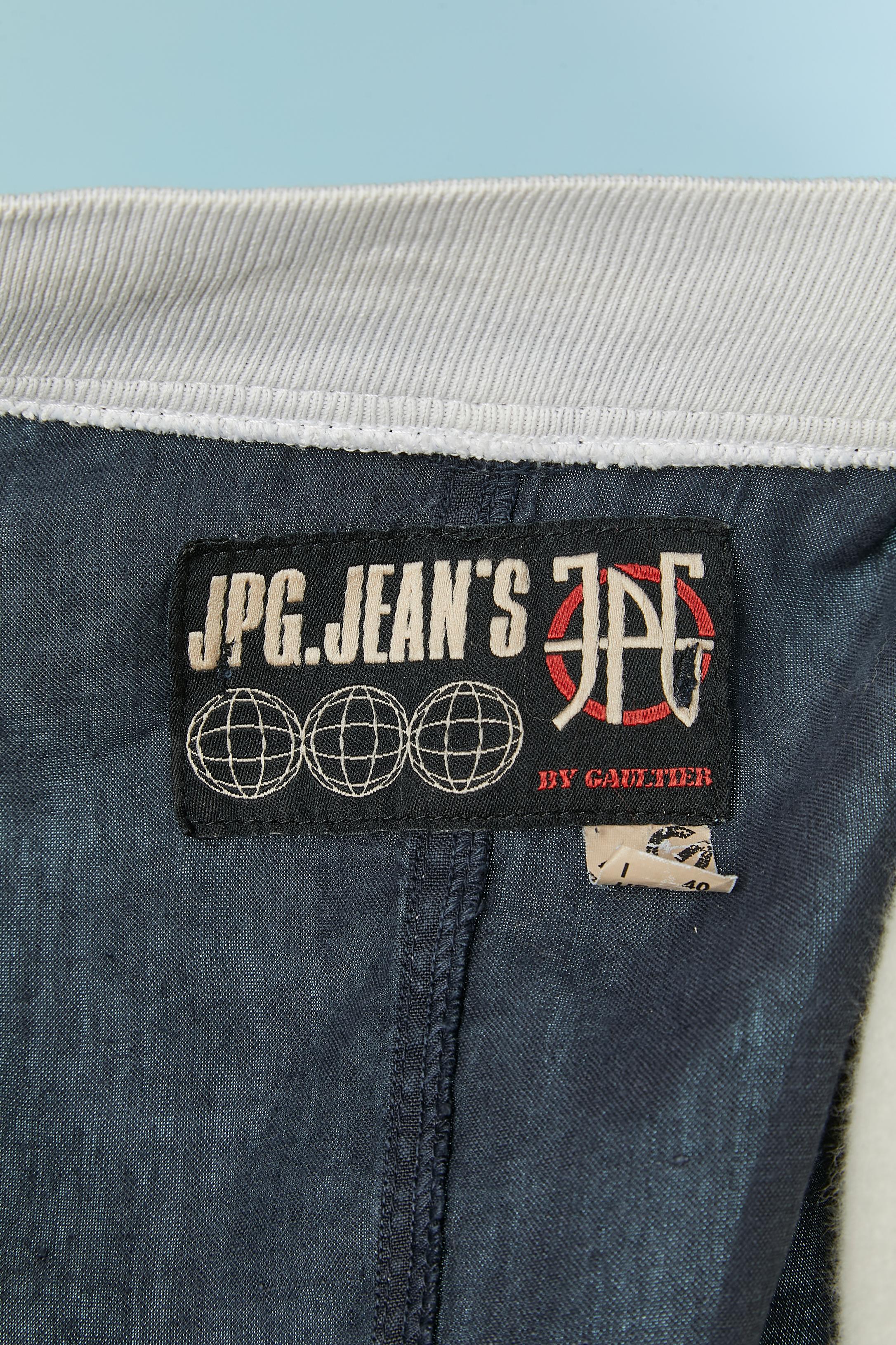 Blue linen dress with striped inset JEAN-PAUL GAULTIER JEANS For Sale 5