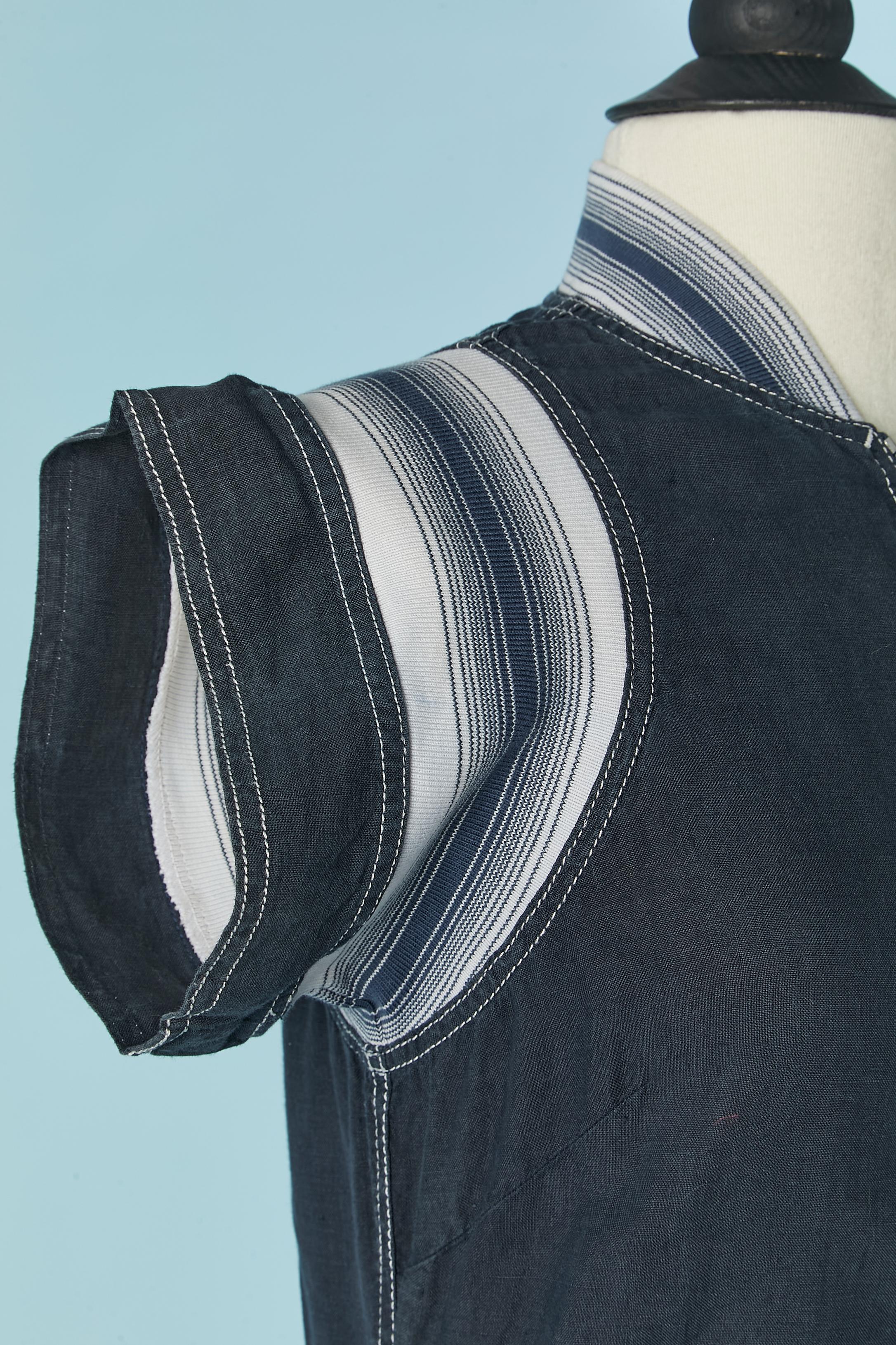 Black Blue linen dress with striped inset JEAN-PAUL GAULTIER JEANS For Sale