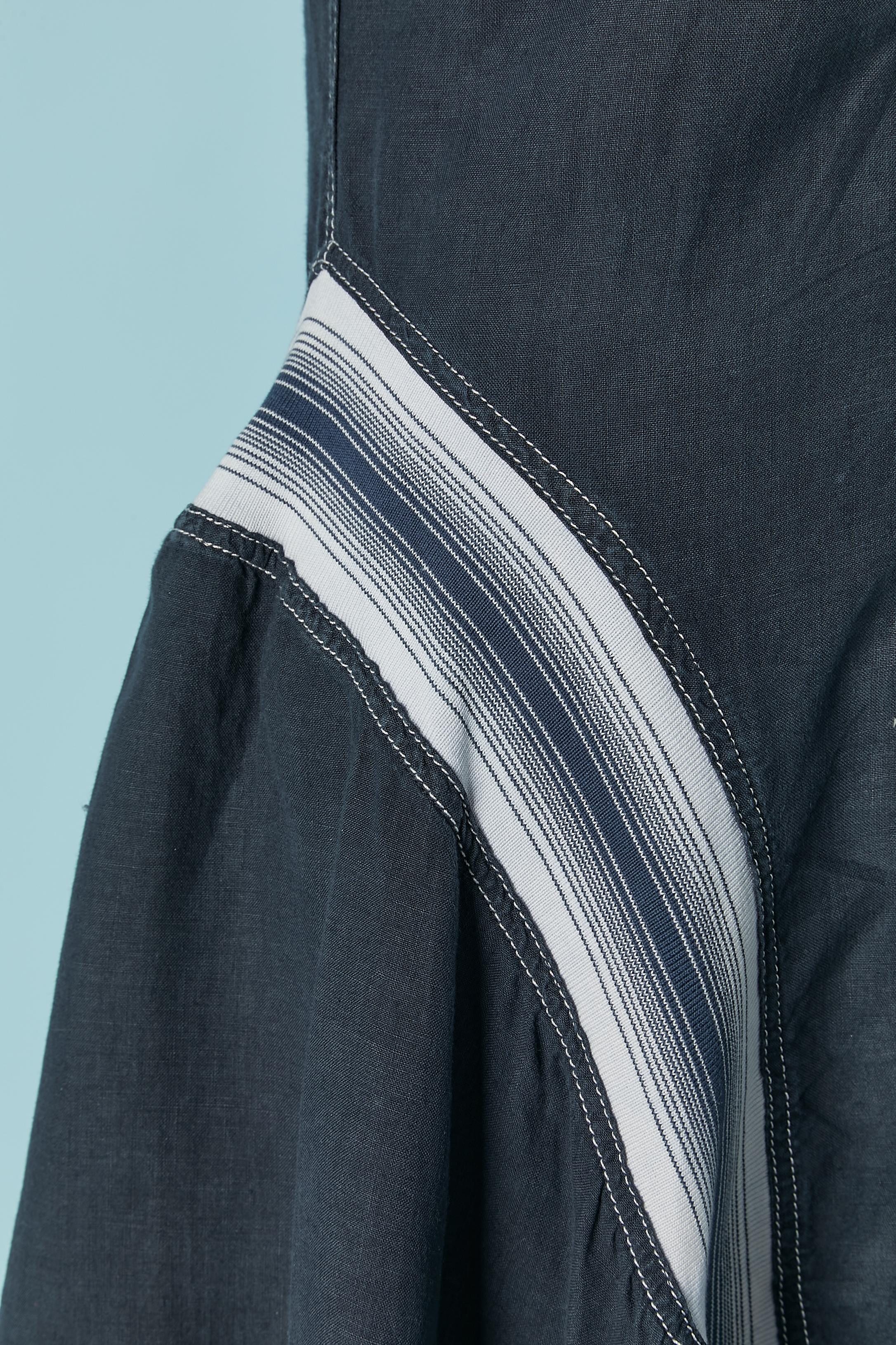 Blue linen dress with striped inset JEAN-PAUL GAULTIER JEANS In Excellent Condition For Sale In Saint-Ouen-Sur-Seine, FR