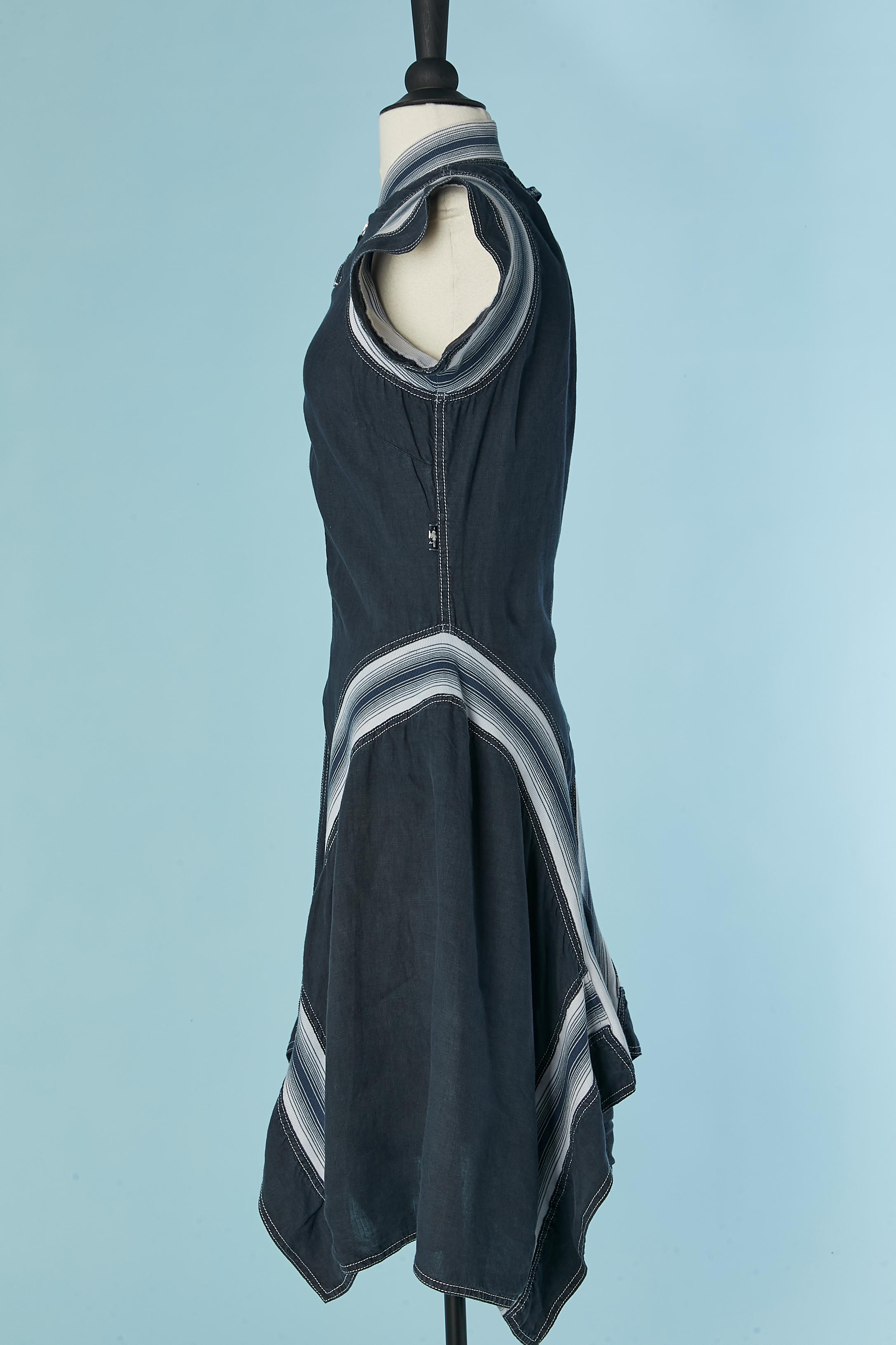 Blue linen dress with striped inset JEAN-PAUL GAULTIER JEANS For Sale 2