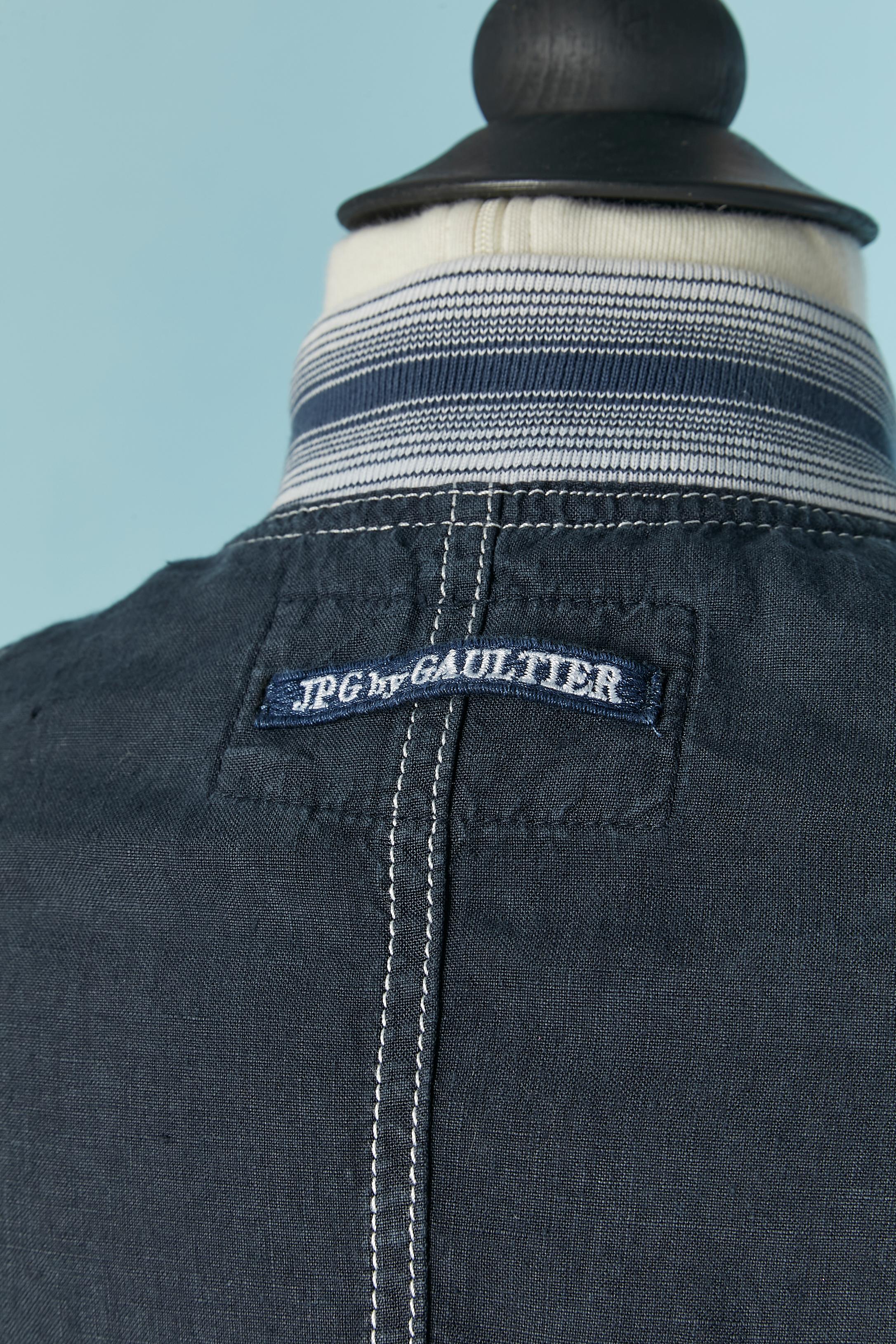 Blue linen dress with striped inset JEAN-PAUL GAULTIER JEANS For Sale 4