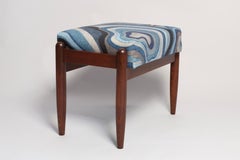 Sgabello GFM di metà secolo in lino blu, Edmund Homa, Europa, anni '60