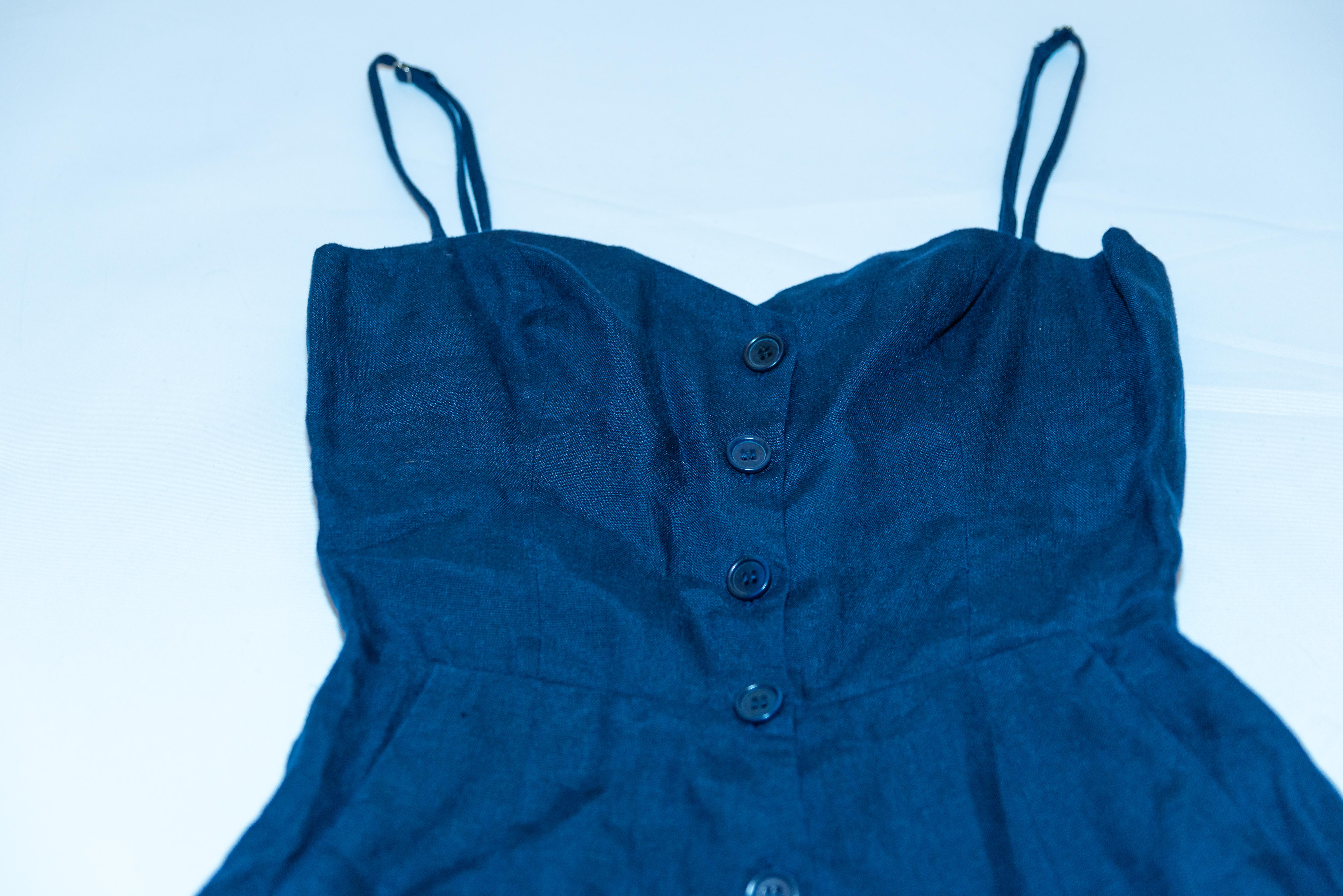 Blue Linen Playsuit by Reformation In Good Condition For Sale In London, GB