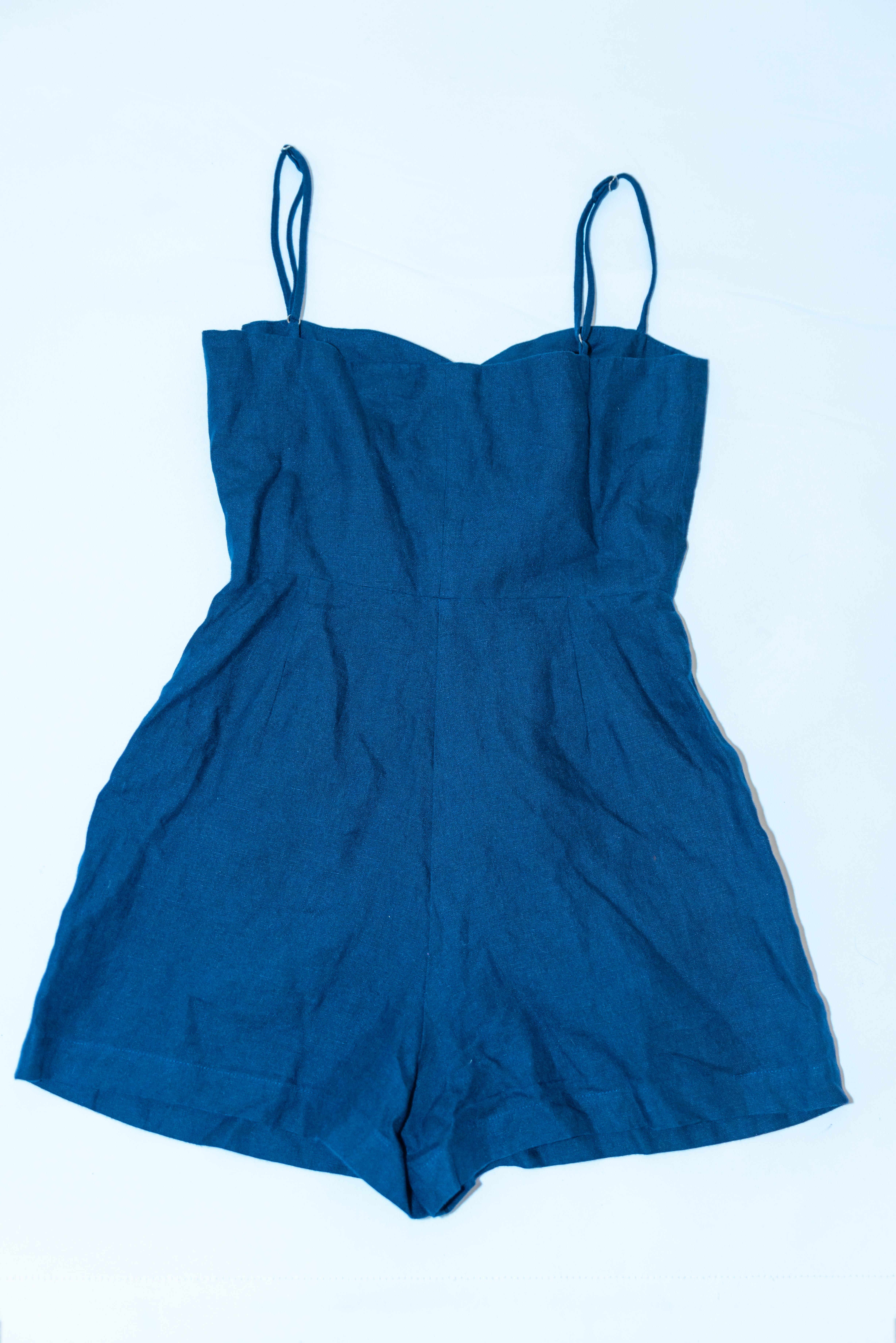 Blue Linen Playsuit by Reformation For Sale 1