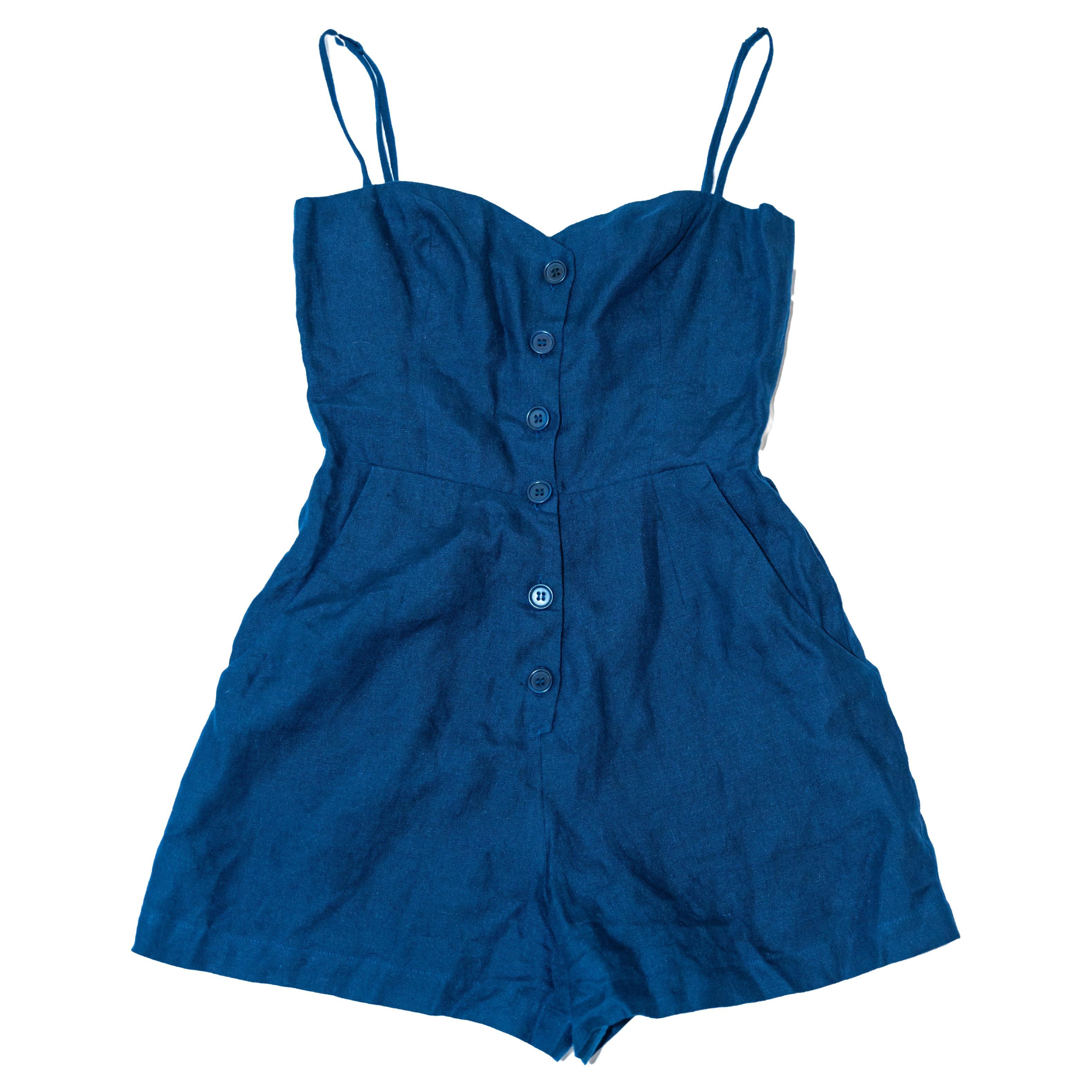 Blue Linen Playsuit by Reformation For Sale