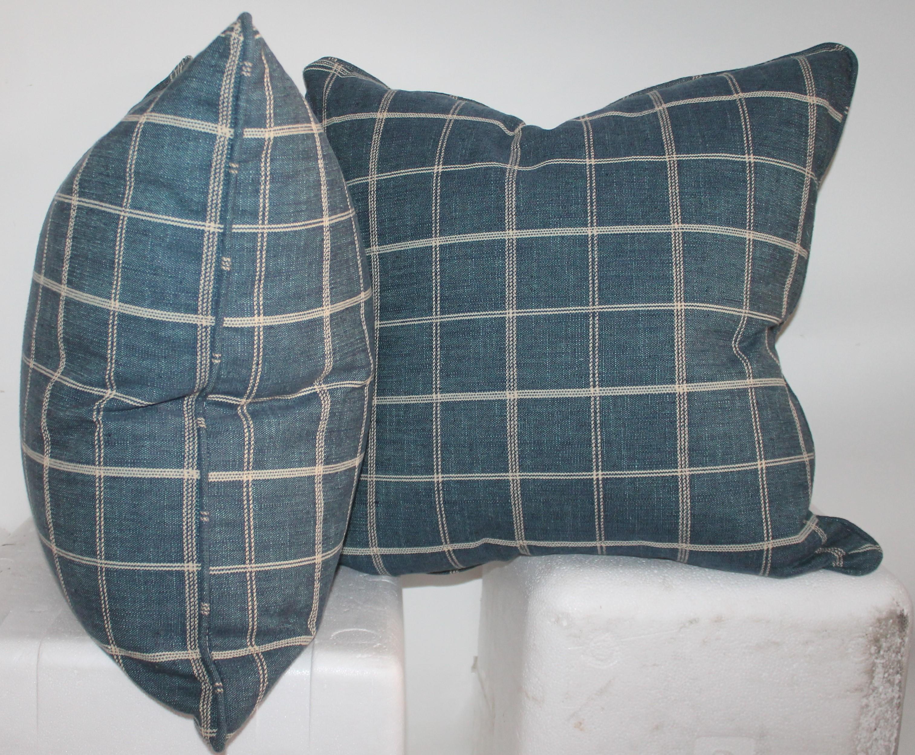 Adirondack Blue Linen Striped Pillows, Pair For Sale