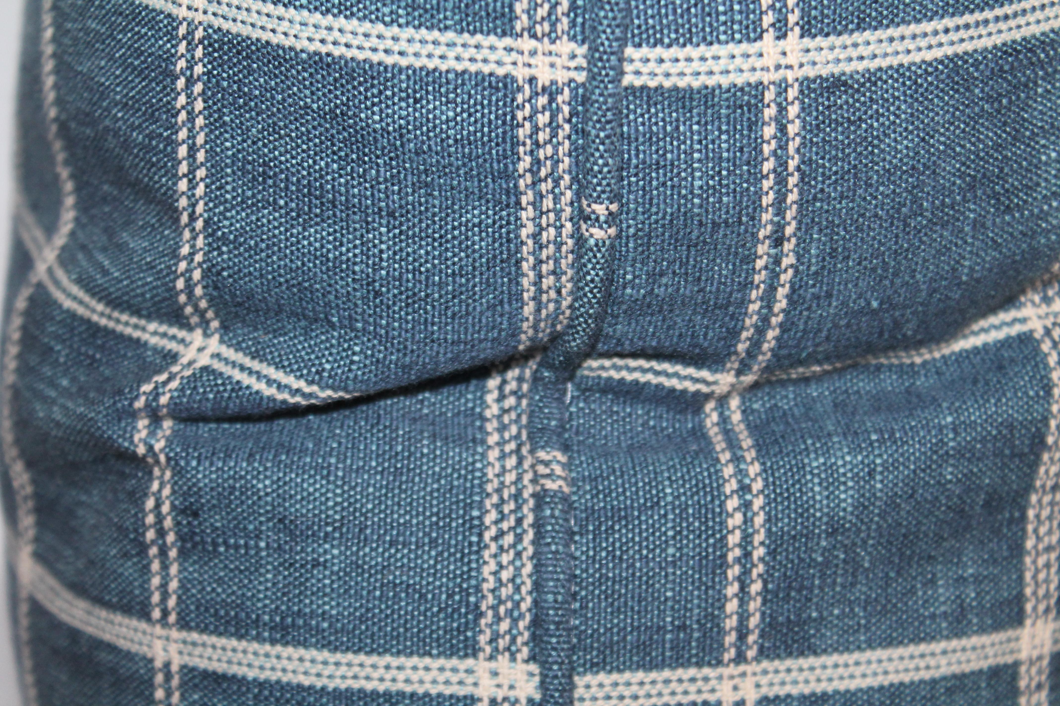 American Blue Linen Striped Pillows, Pair For Sale