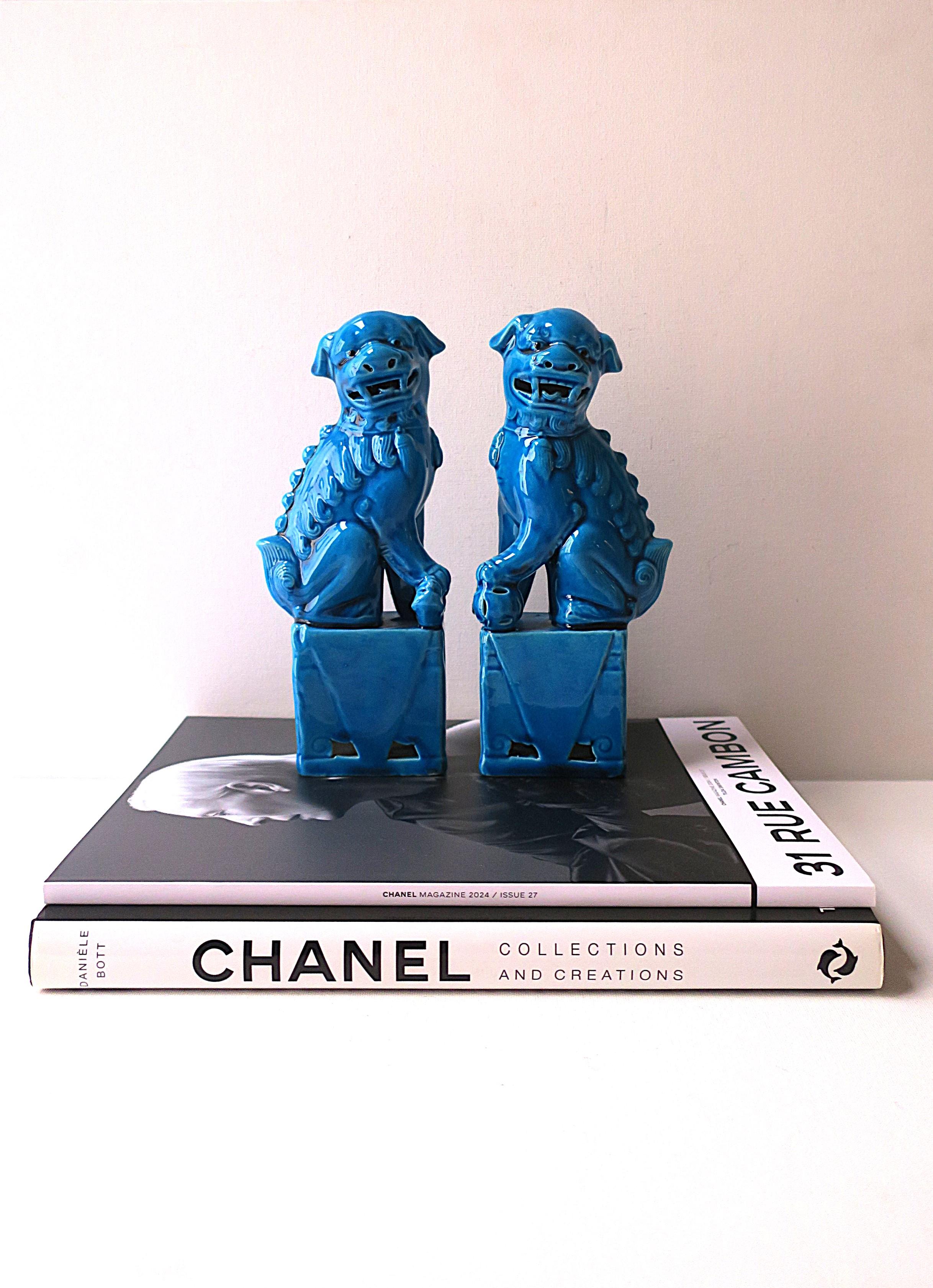 Chinese Blue Lion Foo Dogs Decorative Objects, Pair