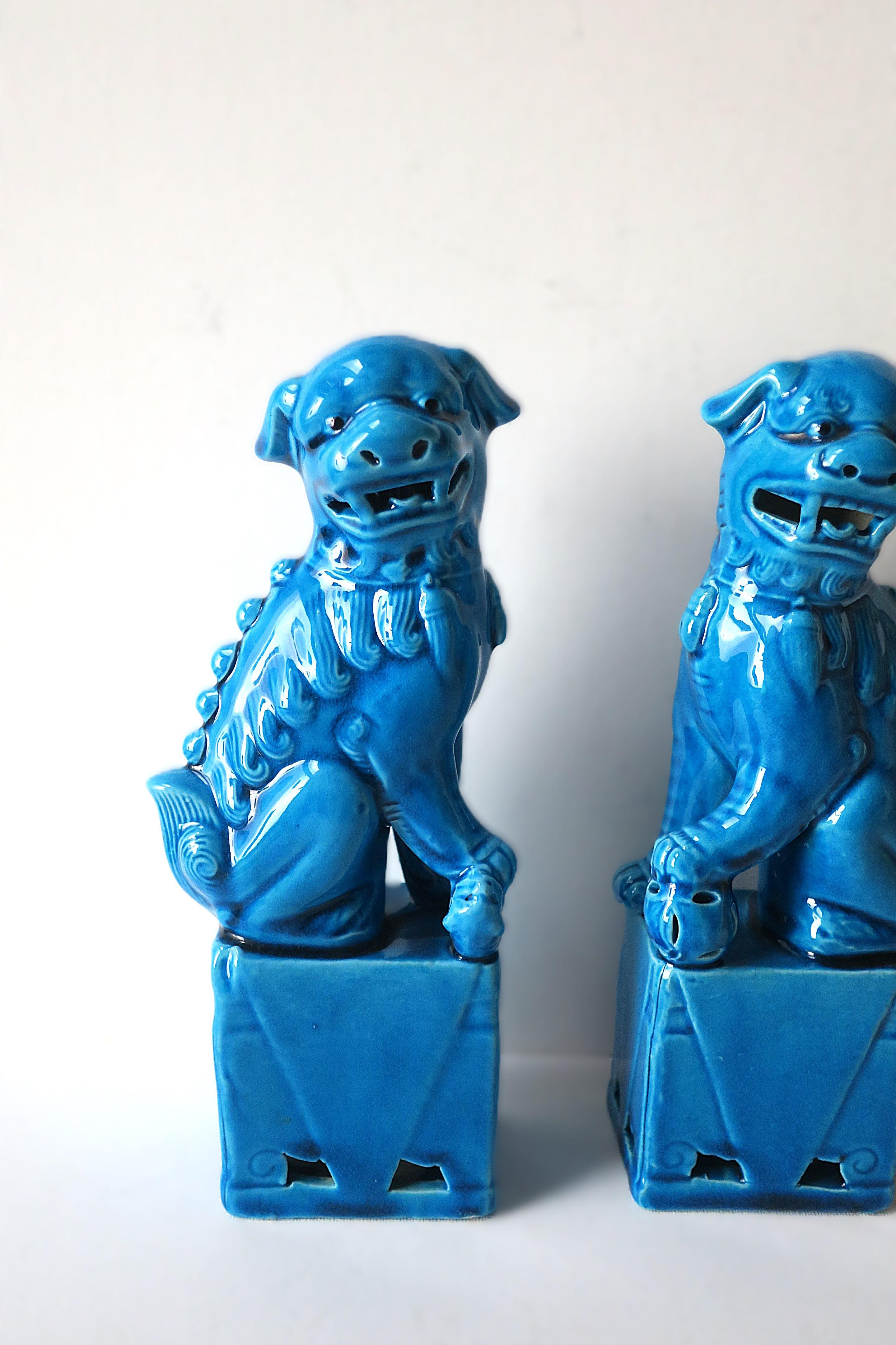 Ceramic Blue Lion Foo Dogs Decorative Objects, Pair