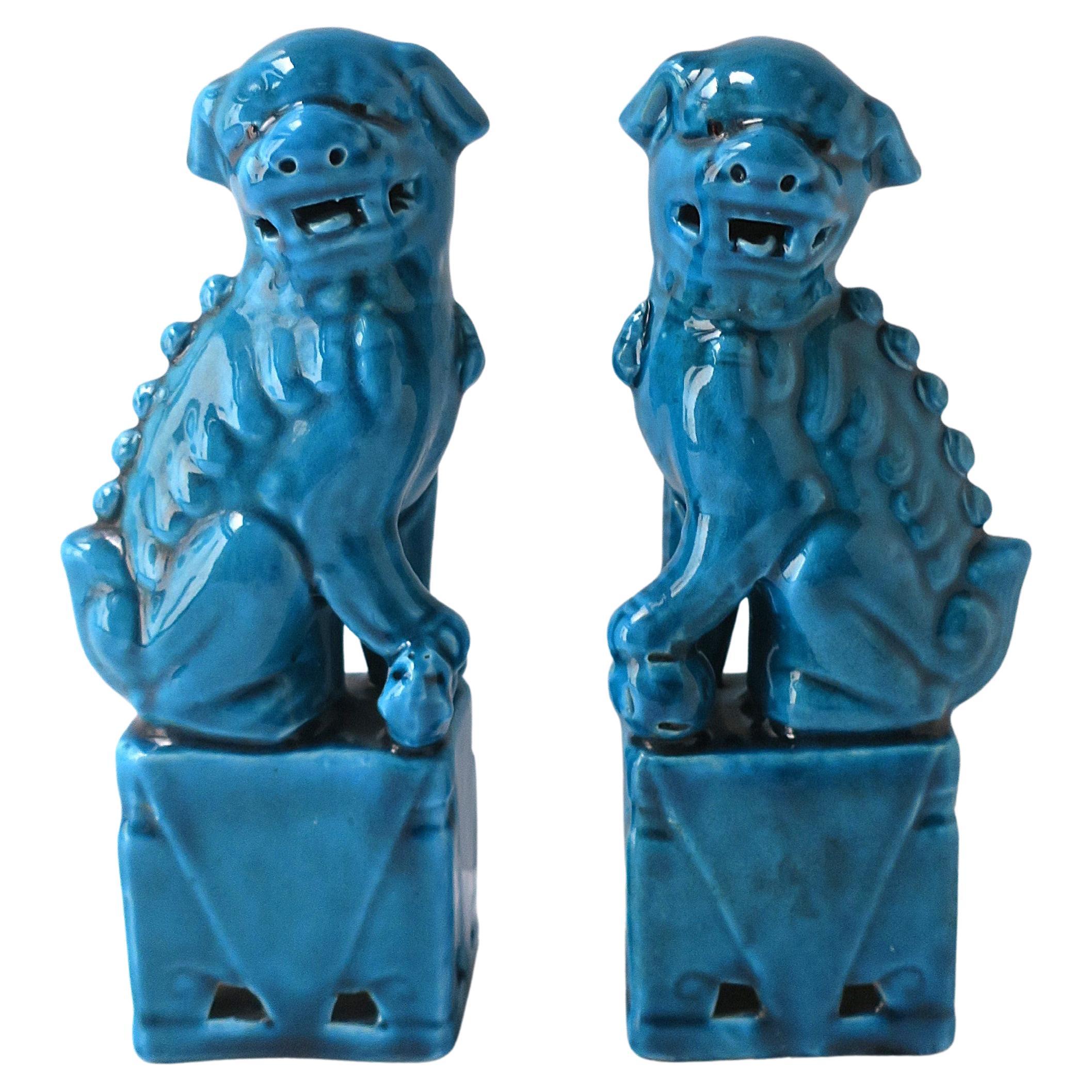 Blue Lion Foo Dogs Decorative Objects, Pair