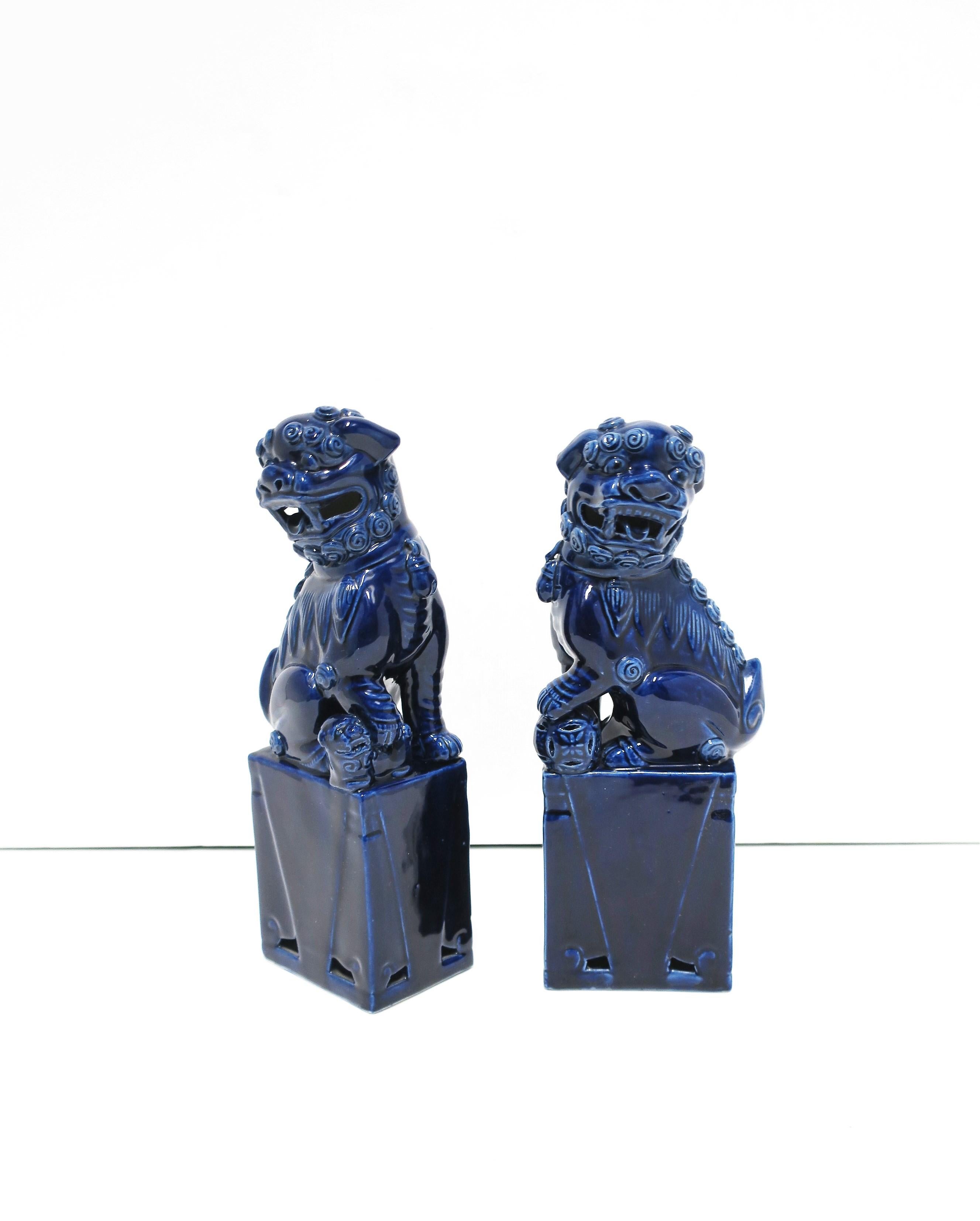 Chinoiserie Blue Lion Foo Dogs, Pair