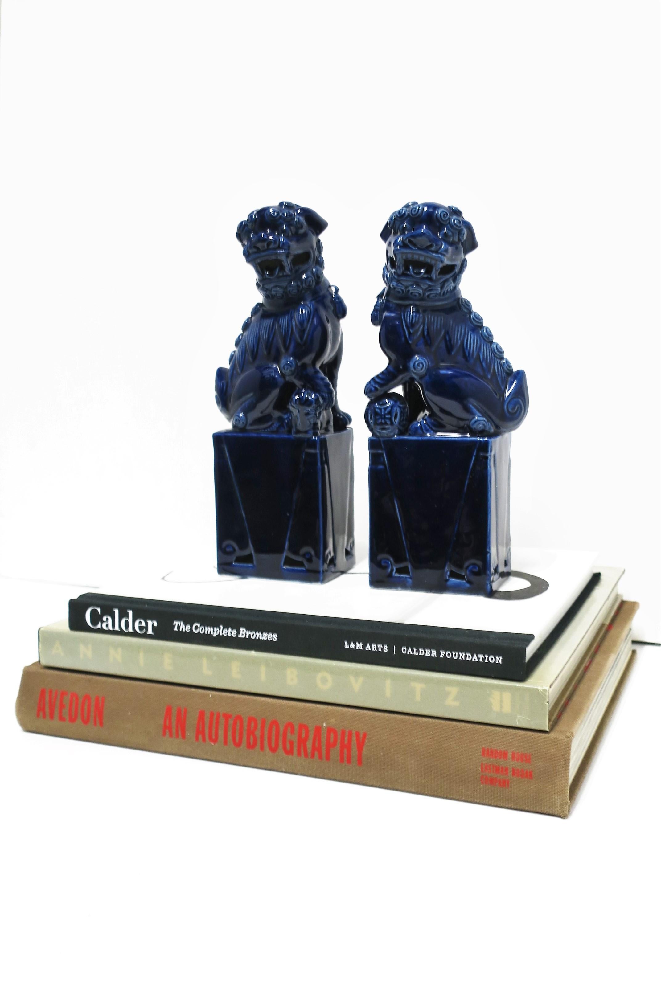 Blue Lion Foo Dogs, Pair In Good Condition In New York, NY
