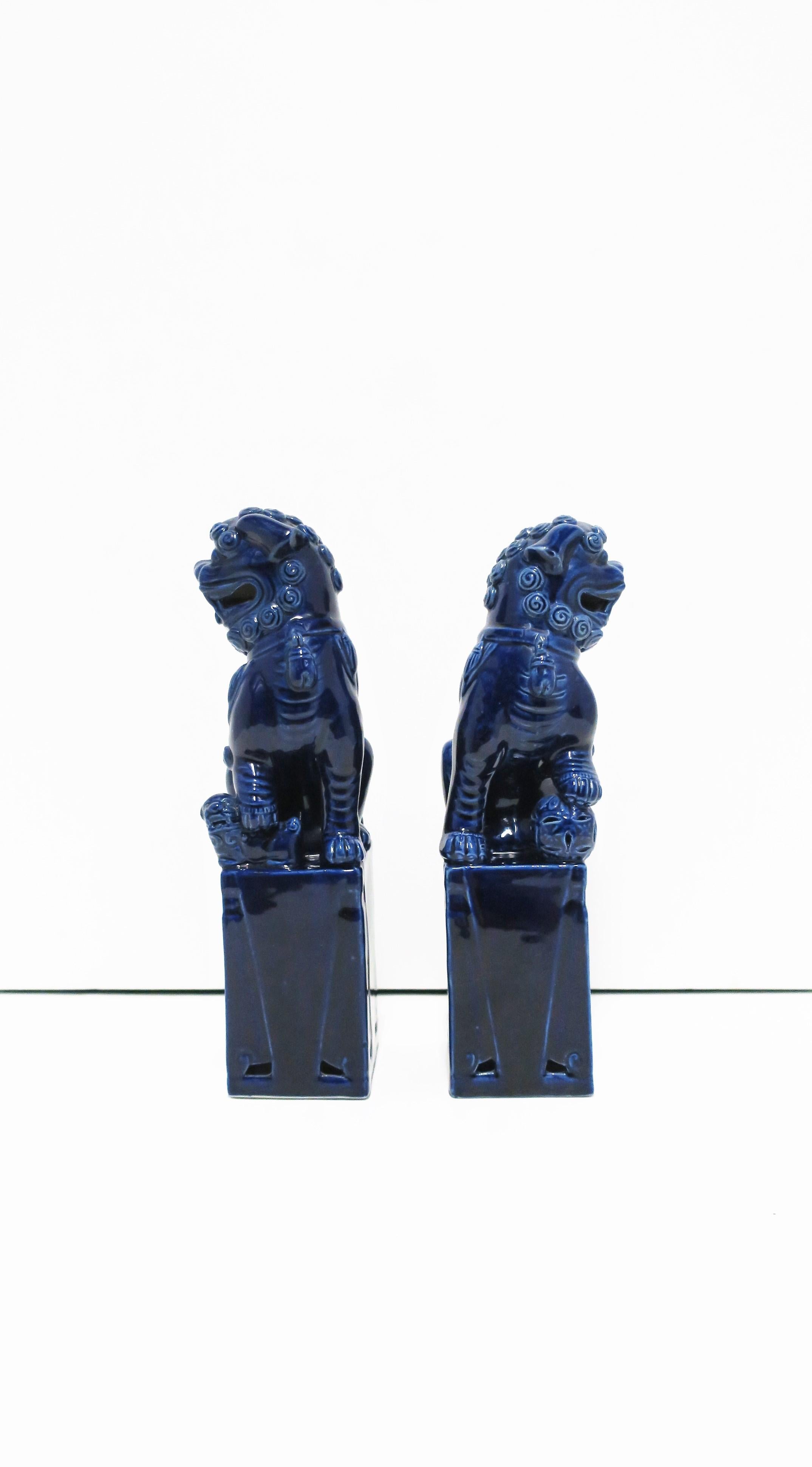 Ceramic Blue Lion Foo Dogs, Pair