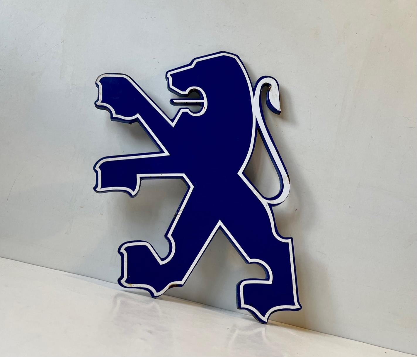 Late 20th Century Blue Lion, Vintage Enamel Sign from Peugeot France
