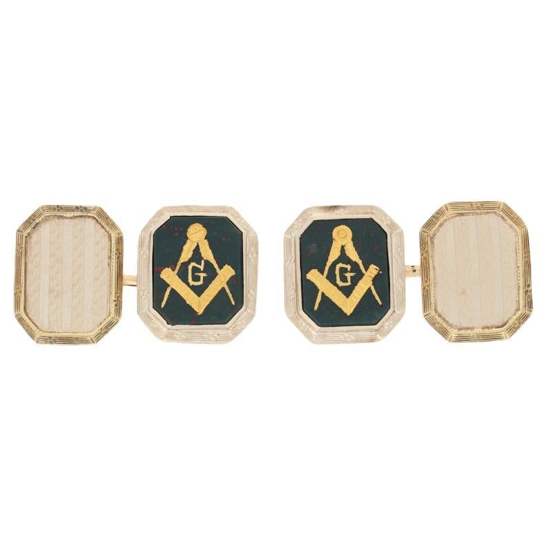 Gilt and Blue finish cut to shape Square and compass cufflinks 