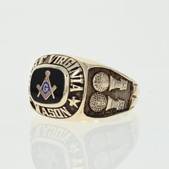 Blue Lodge Master Mason Ring, 10 Karat Yellow Gold Onyx Enamel Masonic