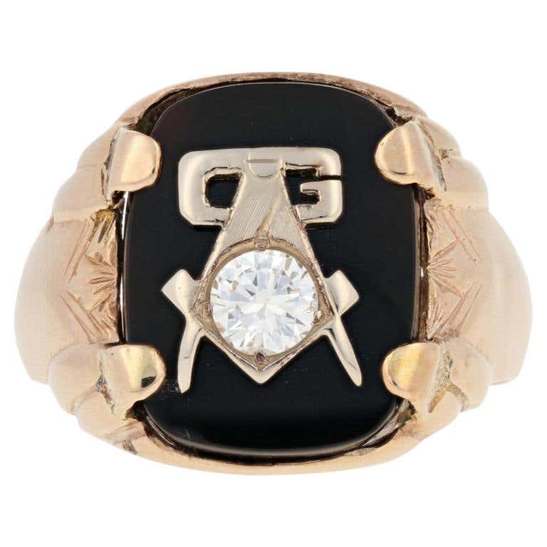 Blue Lodge Master Mason Ring, 10 Karat Yellow Gold Onyx Enamel Masonic ...