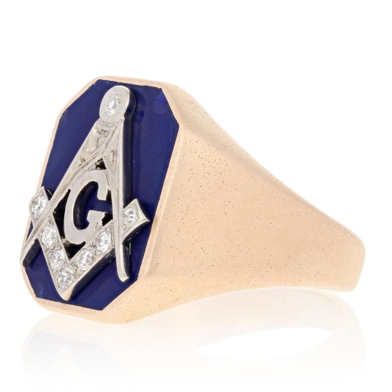 For Sale:  Blue Lodge Yellow Gold Diamond Ring, 14k Round Cut .12ctw Vintage Masonic 2