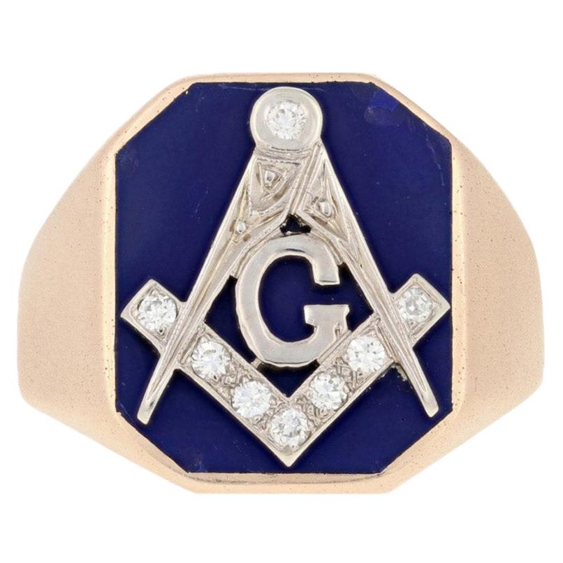 For Sale:  Blue Lodge Yellow Gold Diamond Ring, 14k Round Cut .12ctw Vintage Masonic