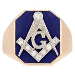 Blue Lodge Yellow Gold Diamond Ring, 14k Round Cut .12ctw Used Masonic