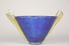 Blue Loetz Witwe Glass Bowl - Decor Papillon Iriscident, Bohemia, circa 1936