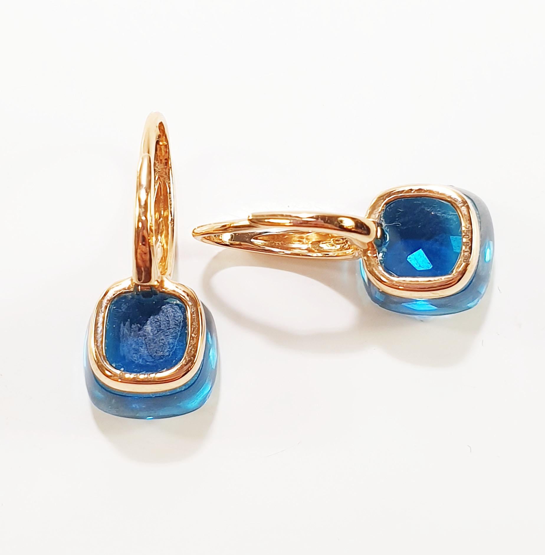 Multifaceted Blue Topaz 18 Karat Rose Gold Dangle Earrings In New Condition In Bilbao, ES